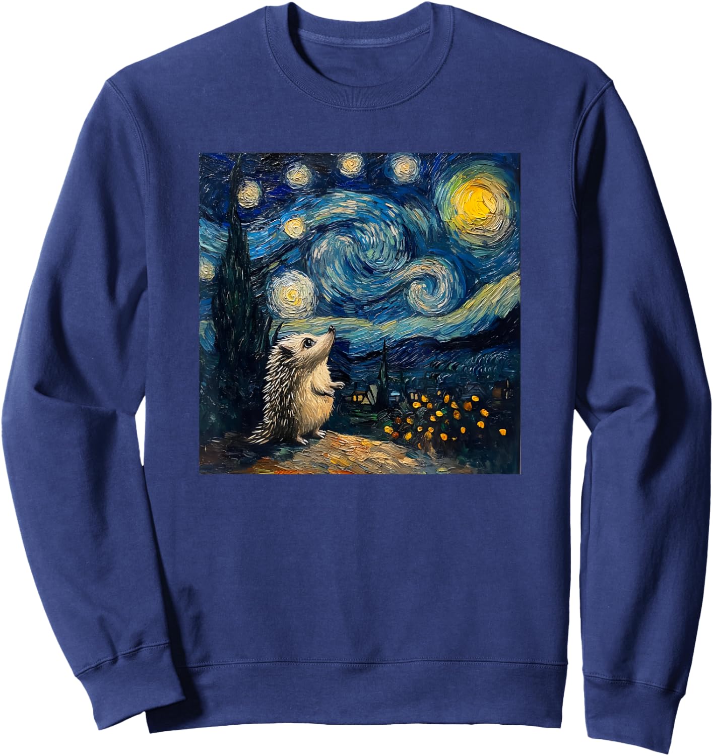 Cute Van Gogh Hedgehog Starry Night Funny Women & Men Sweatshirt - Sweatshirt | Navy