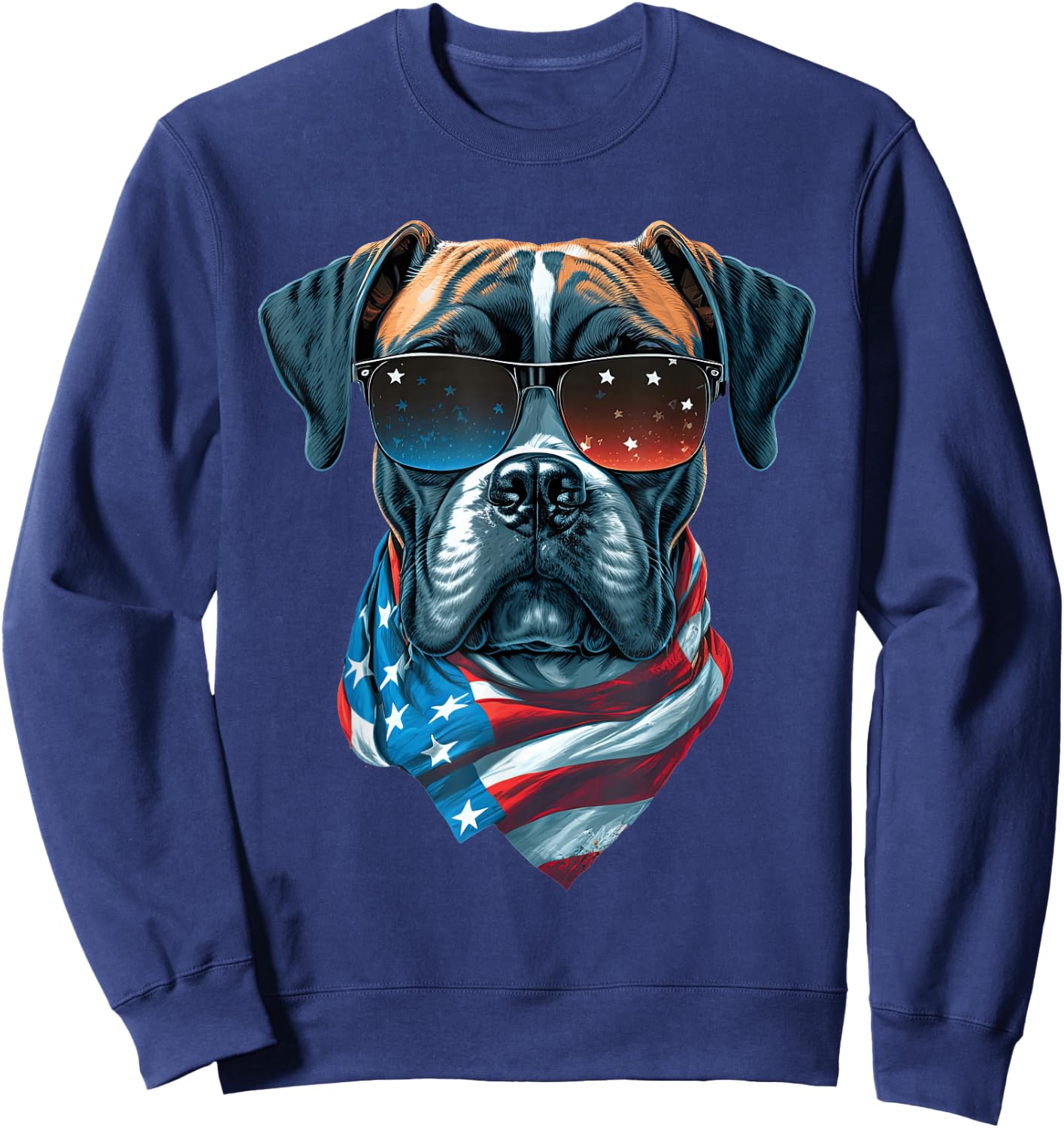 Boxer Dog With USA Sunglasses Patriotic For 4th Of July Sweatshirt - Sweatshirt | Navy