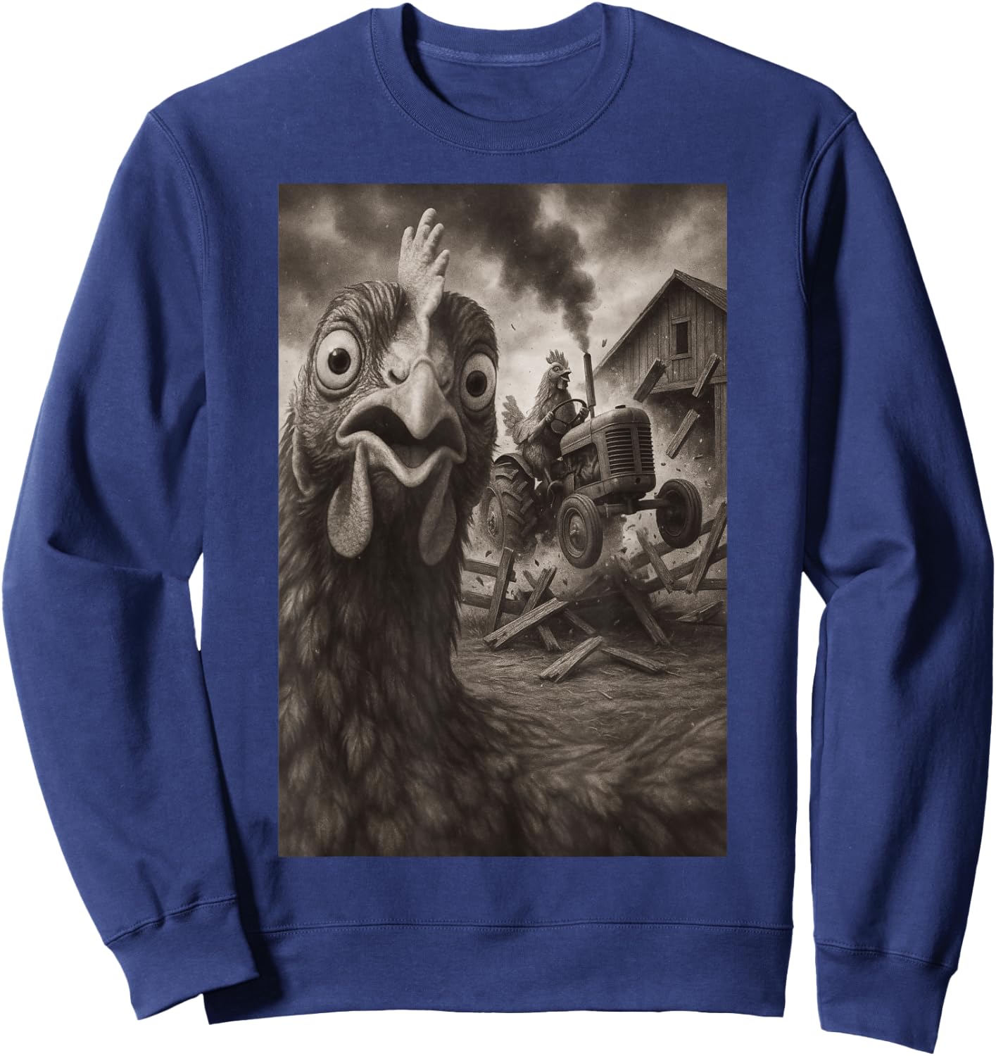 Chicken Tractor Rampage Funny Bird Art Sweatshirt - Sweatshirt | Navy
