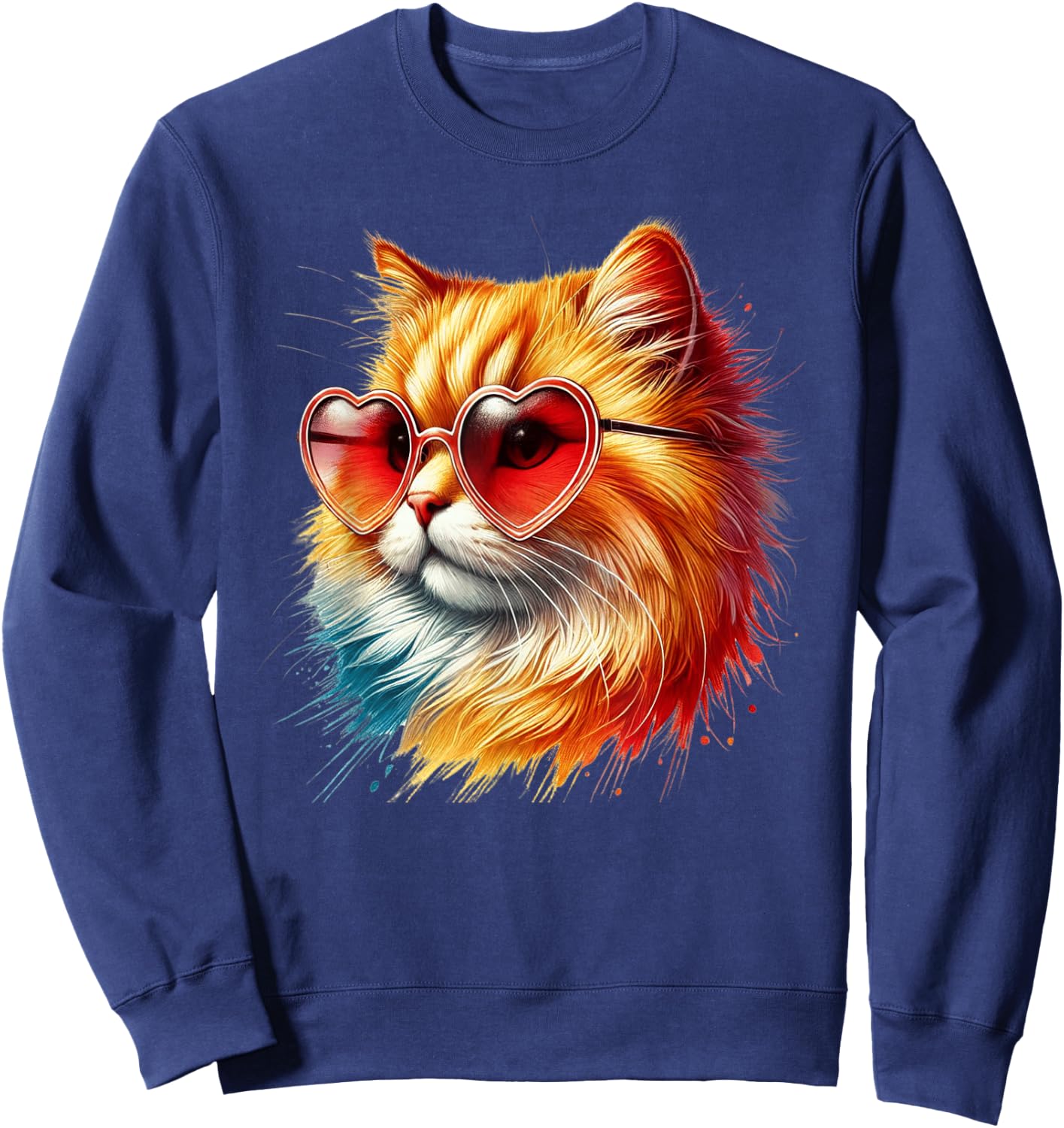 Cute Valentines Day Orange Cat Heart Sunglasses Women Men Sweatshirt - Sweatshirt | Navy