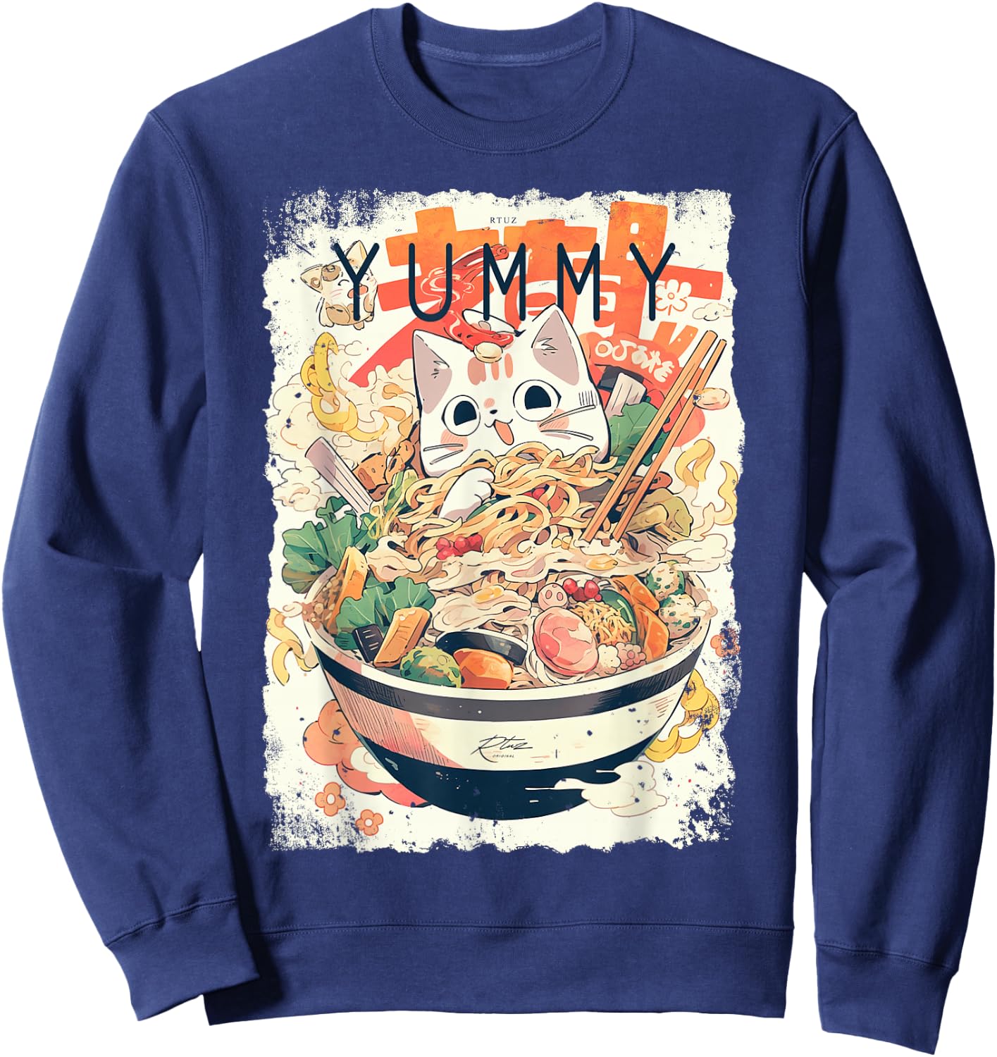 Ramen Nudeln Katze Japan Y2K Kawaii Retro Katzen Manga Anime Sweatshirt - Sweatshirt | Navy