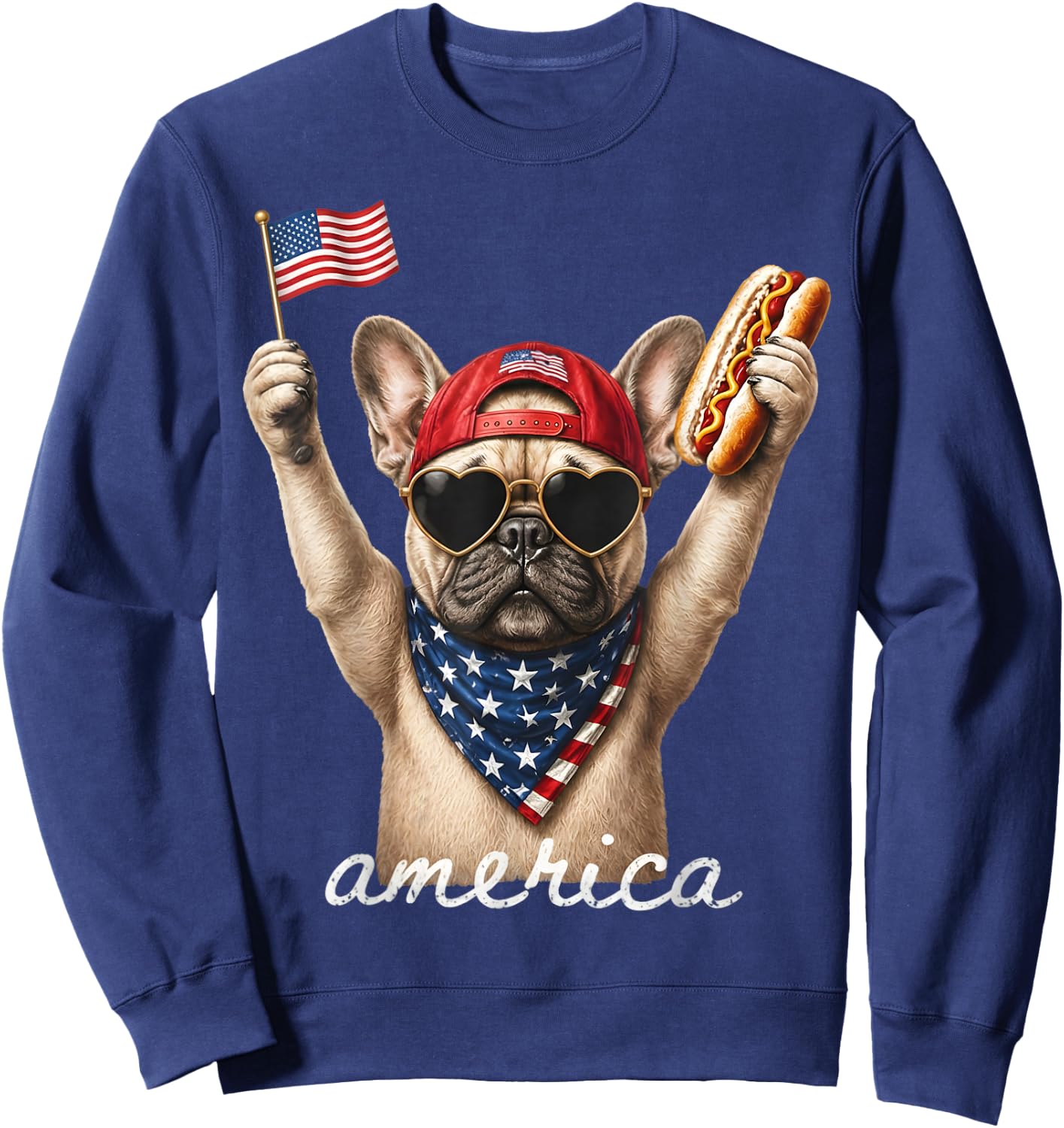 USA America French Bulldog Hot Dog 1776-2026 4th of July Sweatshirt - Sweatshirt | Navy