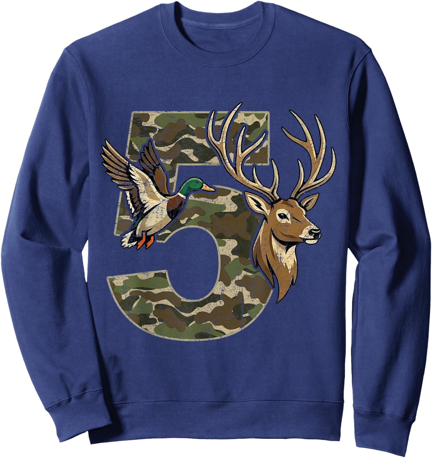 5 Years Old 5th Birthday for Boys Girls Camouflage Hunting Sweatshirt - Sweatshirt | Navy