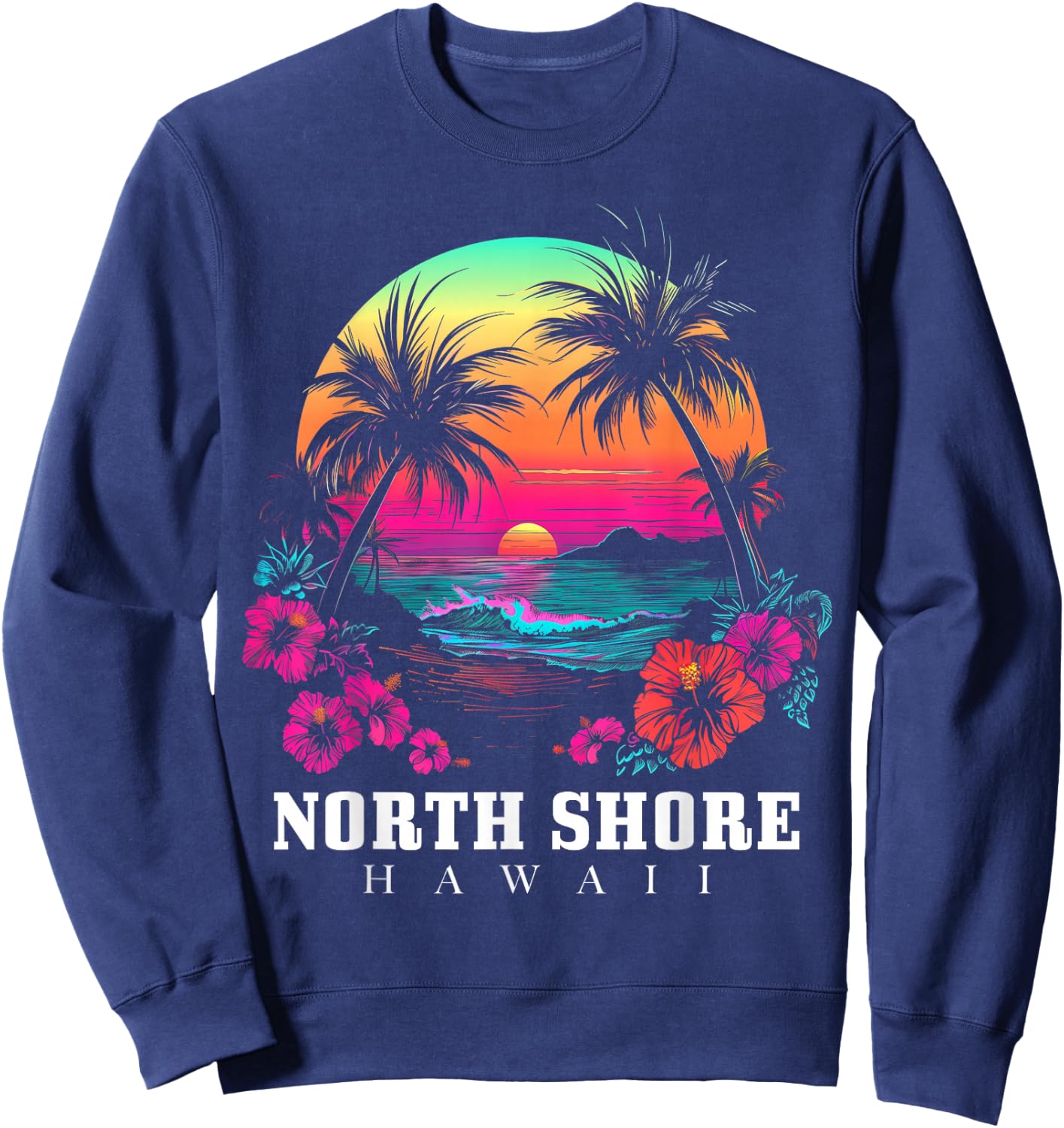 Surfer Souvenir North Shore Oahu Hawaii Hibiscus Sweatshirt - Sweatshirt | Navy