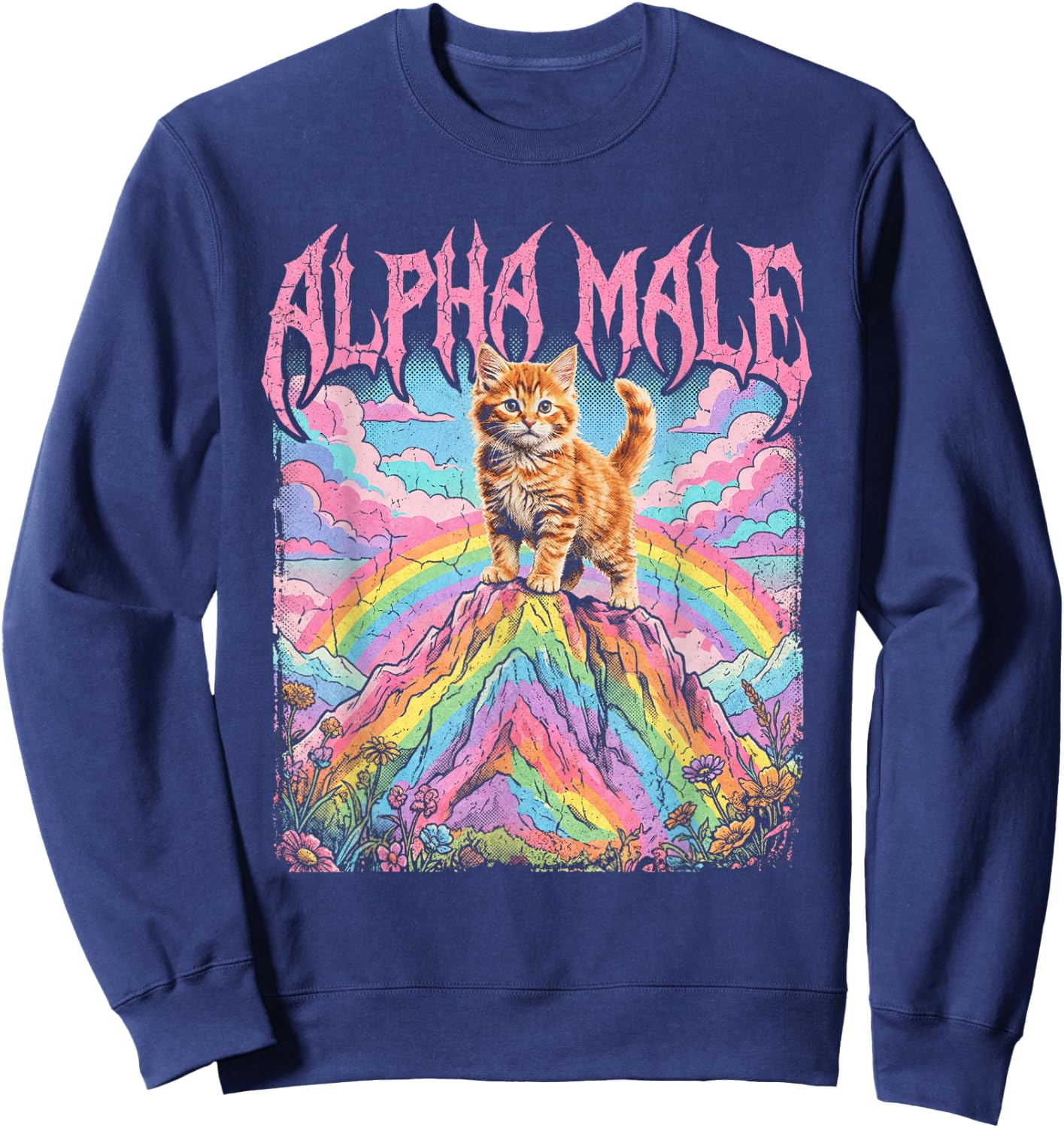 Alpha Male Kätzchen Lustige Katze Regenbogen Blumen Sweatshirt - Sweatshirt | Navy