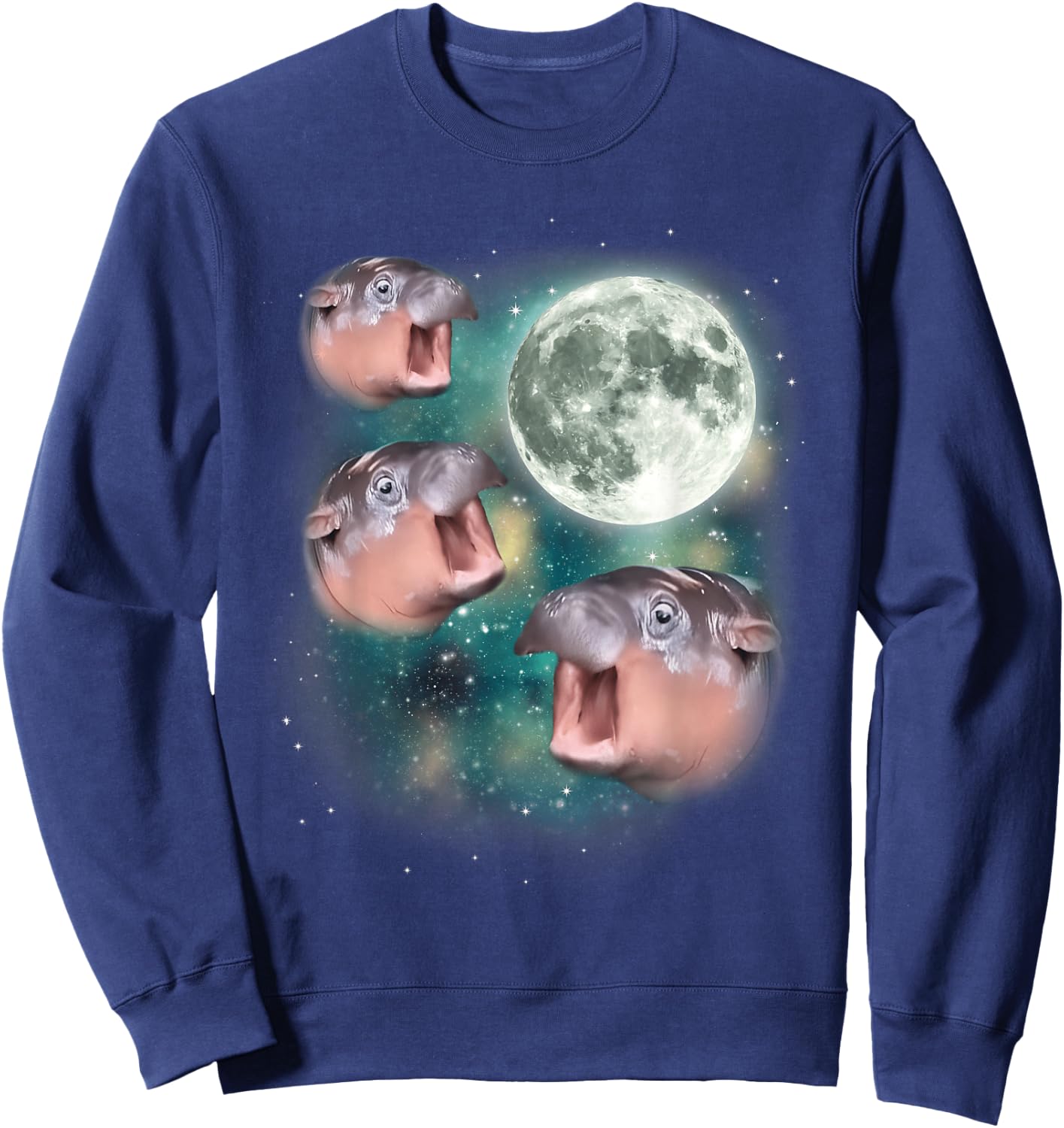 3 Moon-Deng | Baby Hippo Meme Funny Hippo Animal , black Sweatshirt - Sweatshirt | Navy