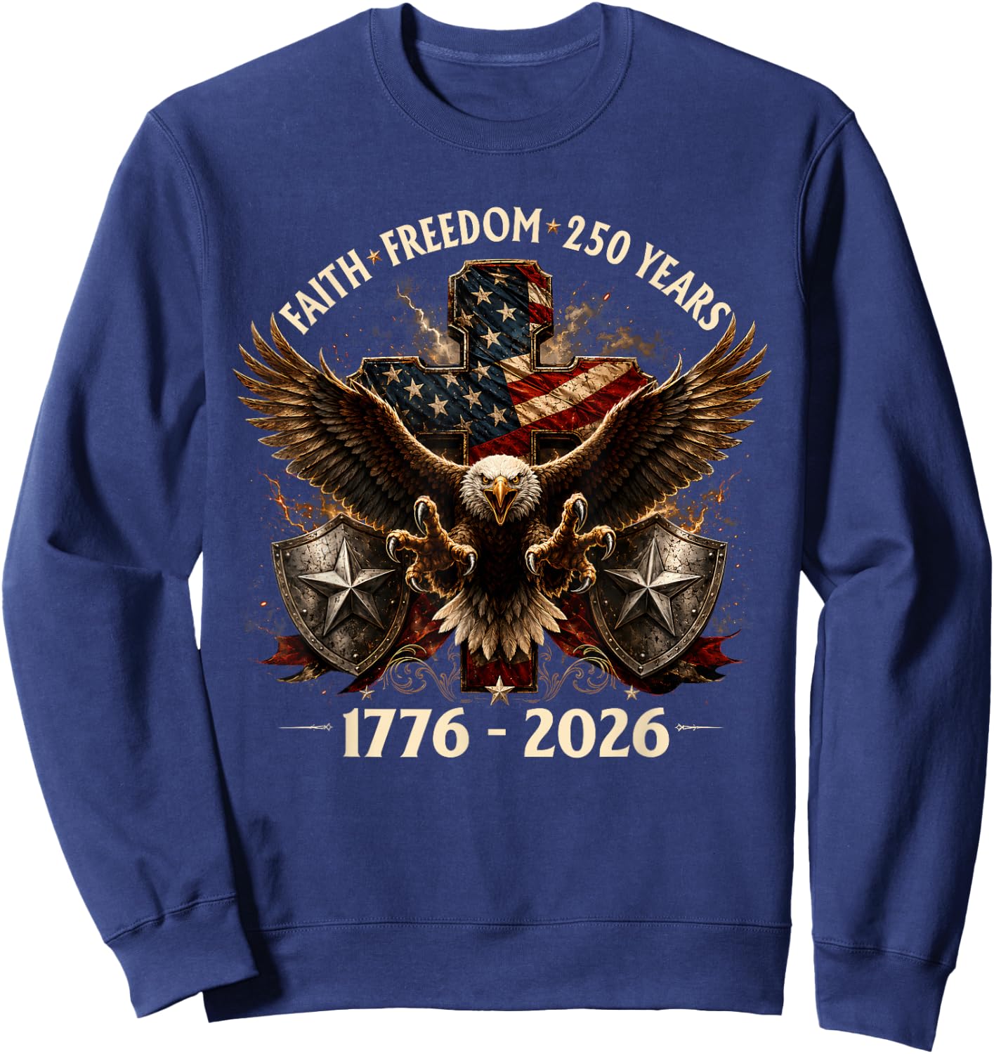Faith Freedom America 250th Anniversary USA Christian Men Sweatshirt - Sweatshirt | Navy