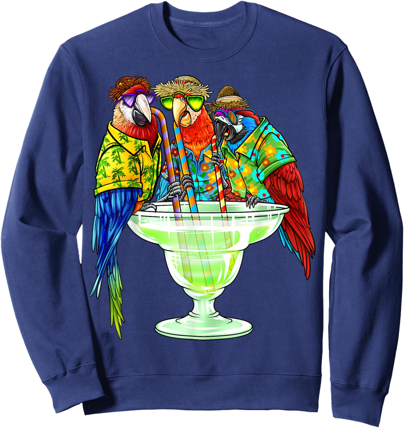 Parrots Drinking Margarita Hawaiian Vacation Birds Sweatshirt - Sweatshirt | Navy