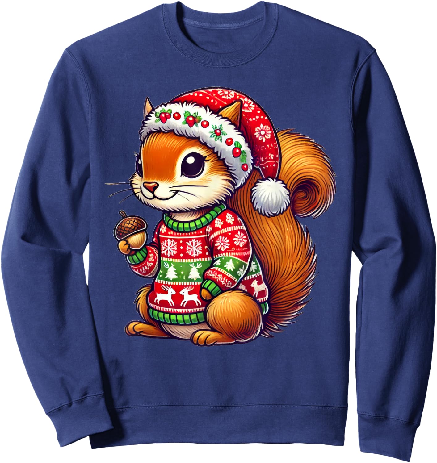 Squirrel Ugly Sweater Santa Hat Christmas Sweatshirt - Sweatshirt | Navy