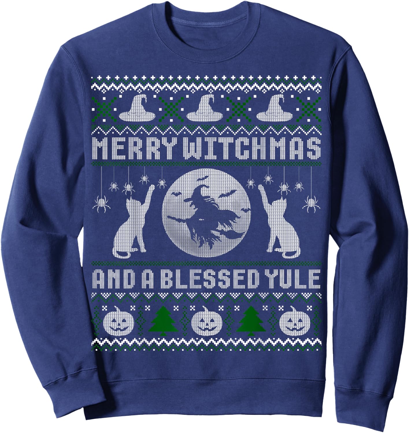 Merry Witchmas Cat Lover Ugly Christmas Sweaters Men Women Kids Sweatshirt - Sweatshirt | Navy