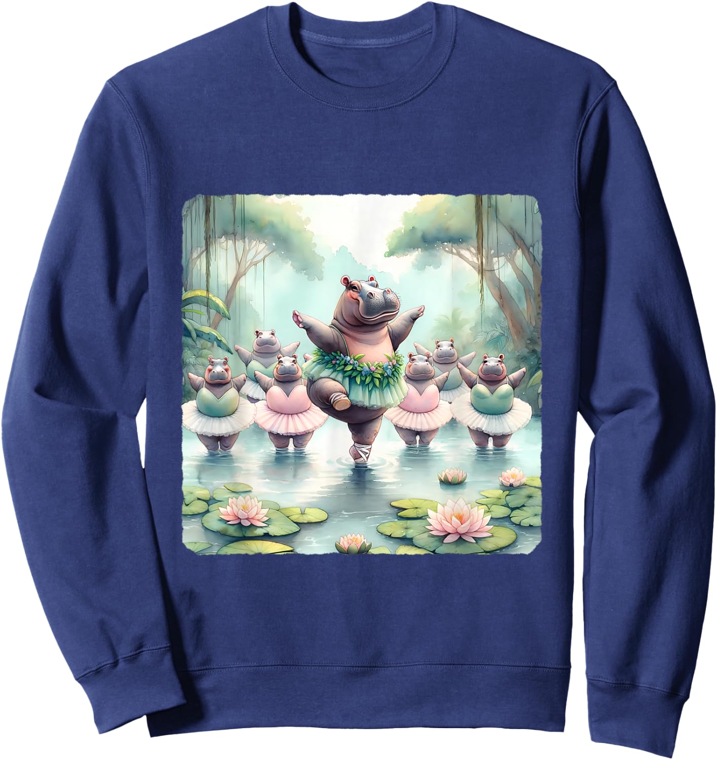 Hippos Ballet In River With Jungle Backdrop Sweatshirt - Sweatshirt | Navy