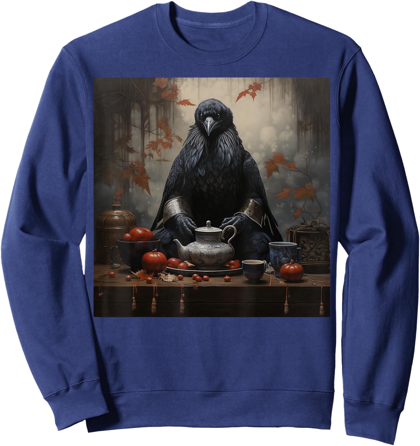Japanese Art Japanese Woodblock Art Print Tea Ceremony Crow Sweatshirt - Sweatshirt | Navy