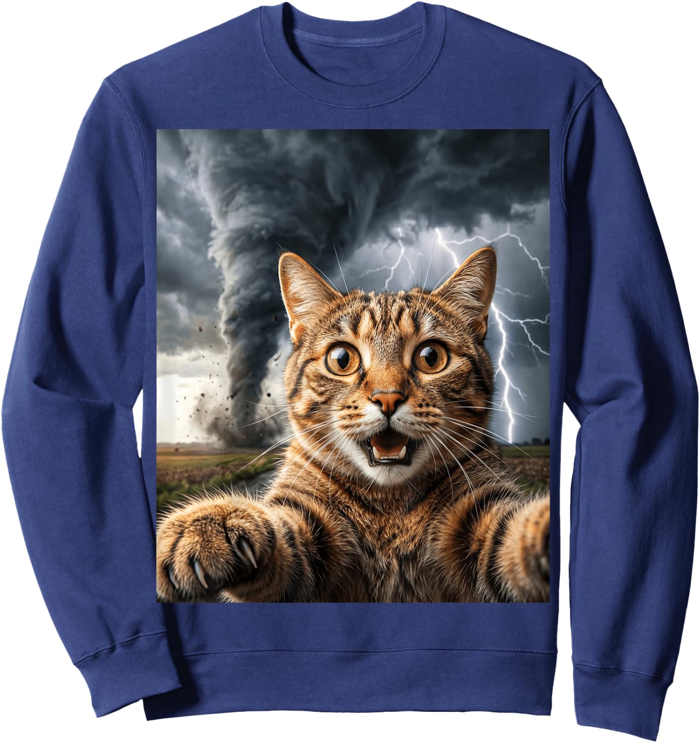 Funny Storm Chaser Cat Selfie Tornado Weather Sweatshirt - Sweatshirt | Navy