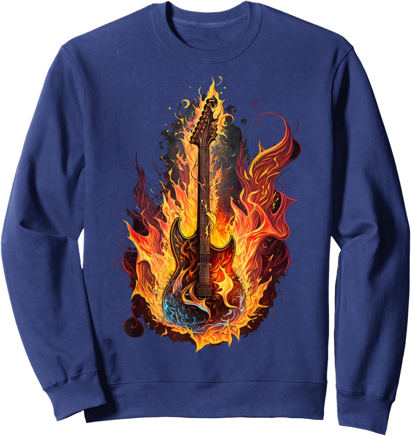 Fire Guitar Described with Flames and Smoke Sweatshirt - Sweatshirt | Navy