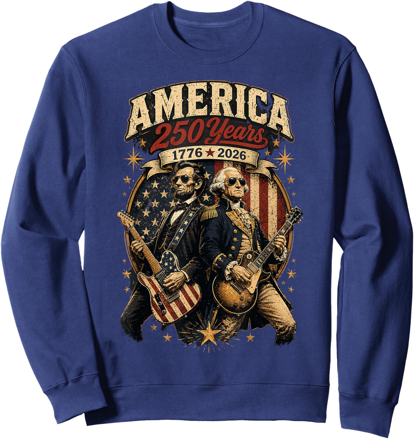 George Washington Abraham Lincoln Playing Guitar 4th July Sweatshirt - Sweatshirt | Navy