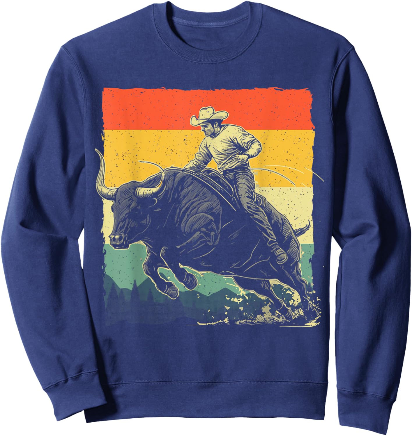 Cool Bull Riding Art Women Boys Cowboy Western Rodeo Sweatshirt - Sweatshirt | Navy