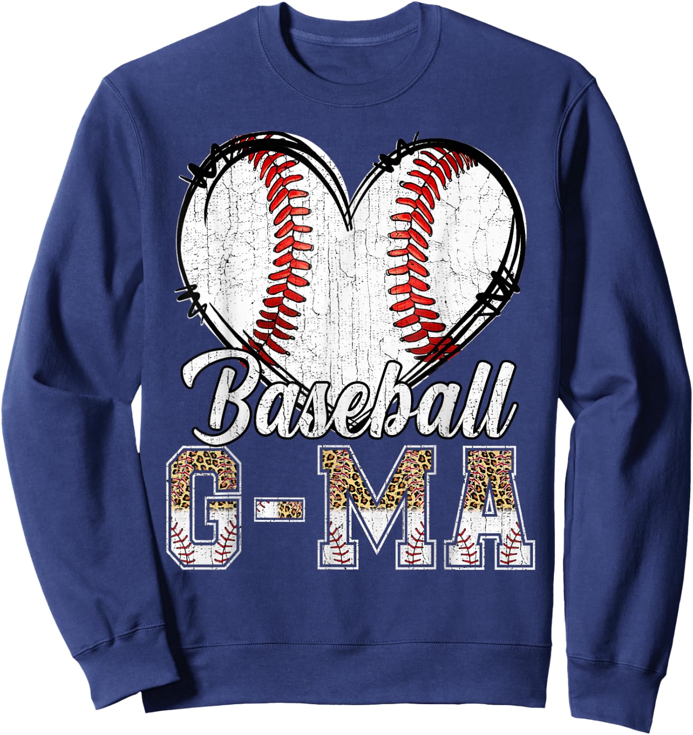 Softball Baseball G-ma Heart Leopard Print Mother's Day Sweatshirt - Sweatshirt | Navy