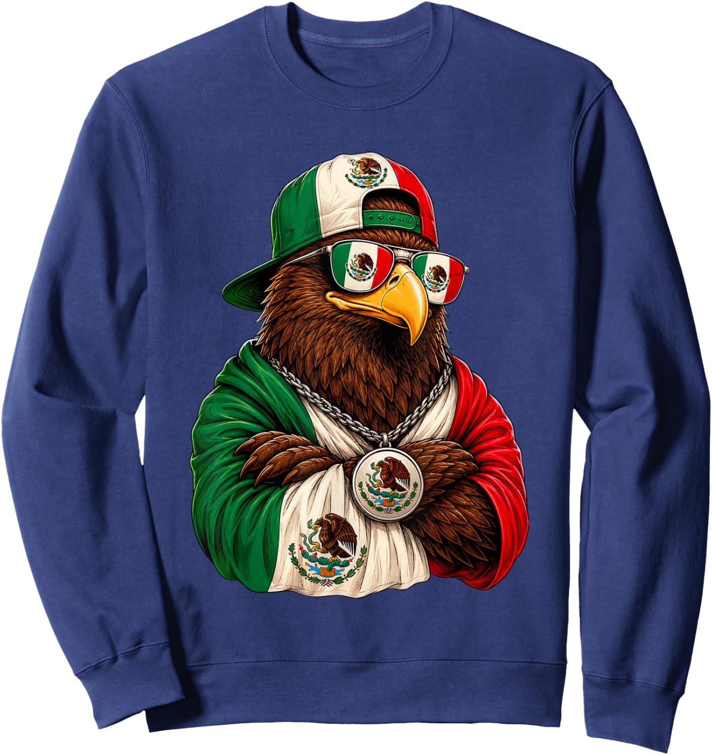 Mexico National Pride Mexican Eagle Flag Sweatshirt - Sweatshirt | Navy
