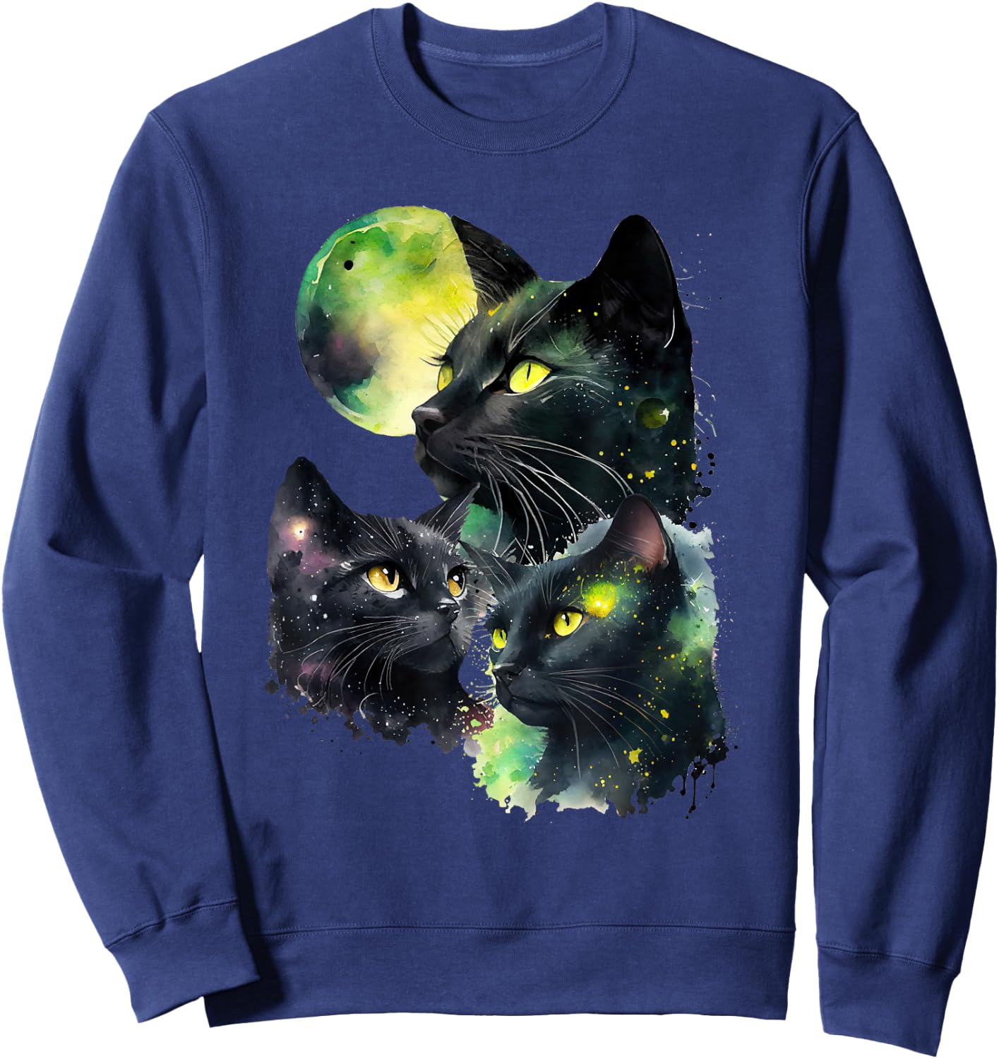 3 Black Cats and the Moon Vintage Style Cats Cute Kitty Sweatshirt - Sweatshirt | Navy