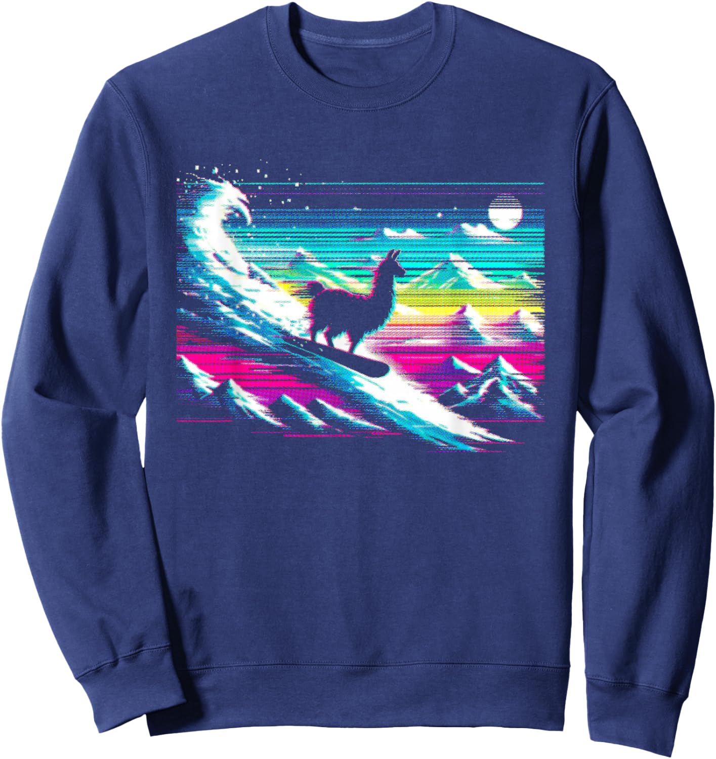 Llama Snowboarding Glitch - Funny Snowboard Lover Sweatshirt - Sweatshirt | Navy