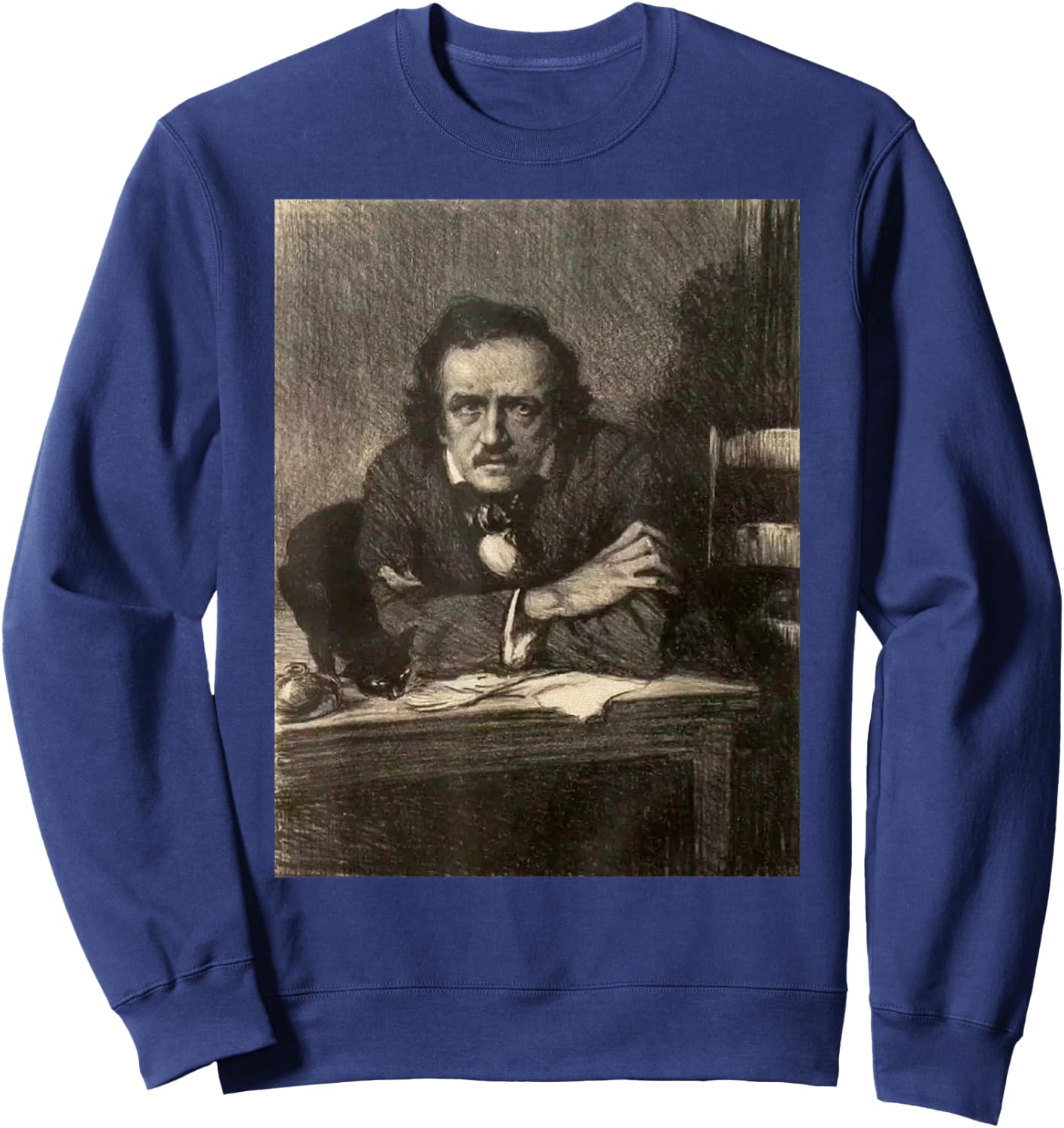 Poe Black Cat-Vintage Cat Lover Edgar Allan Poe Sweatshirt - Sweatshirt | Navy