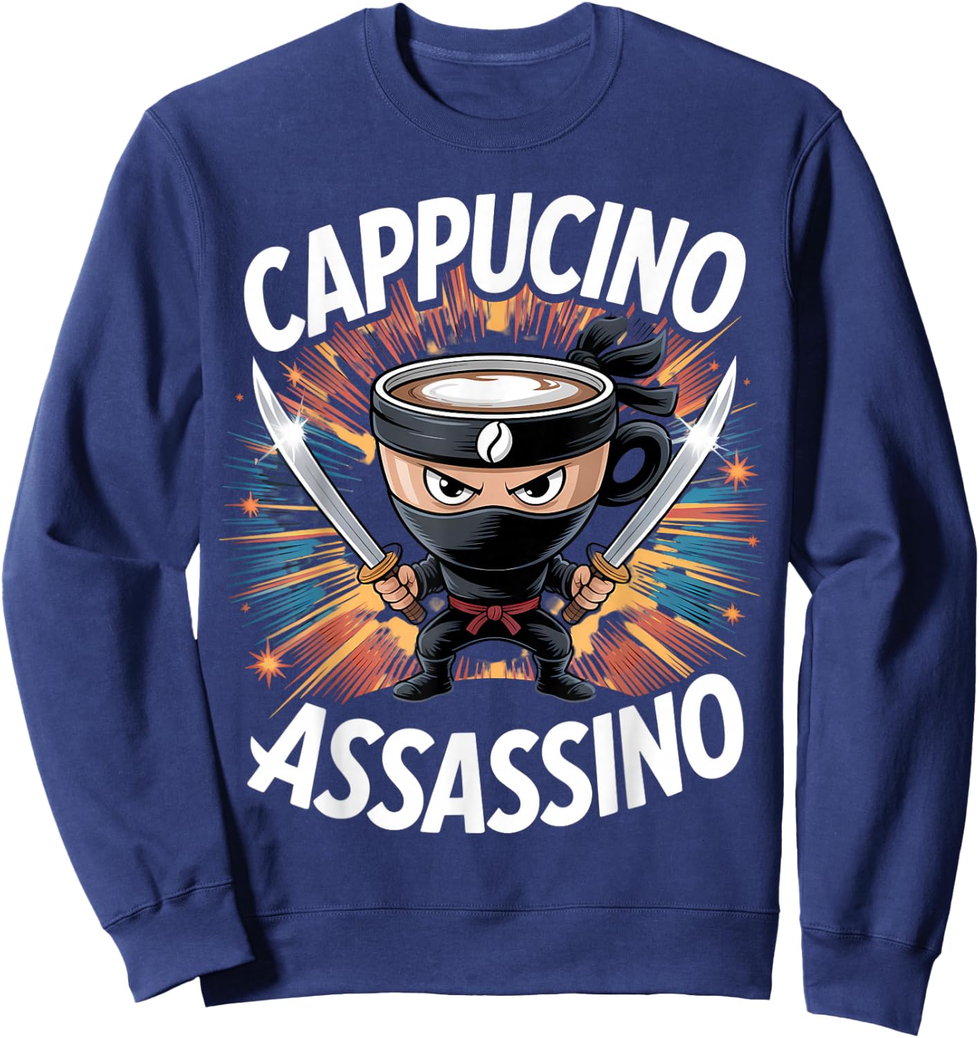 Cappuccino Assassino Brainrot Cafe Italian Assassin Meme Sweatshirt - Sweatshirt | Navy
