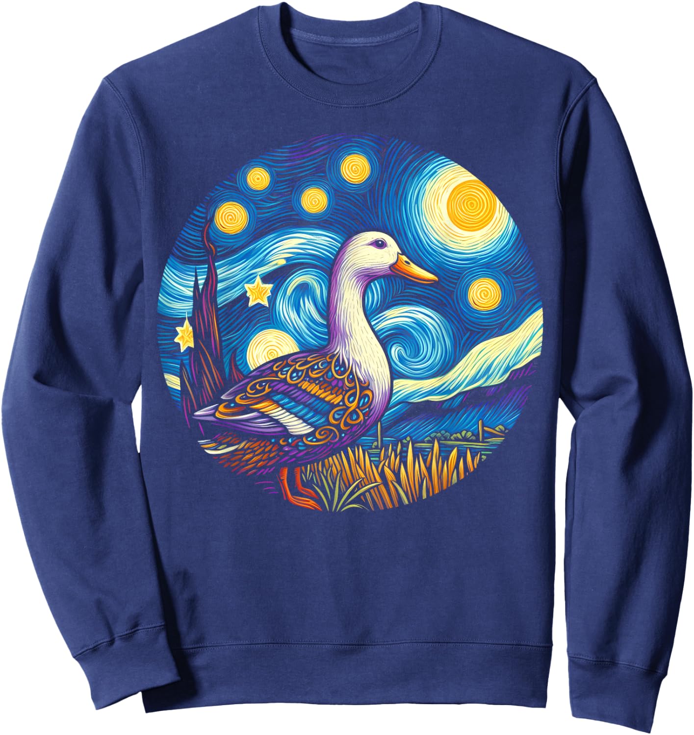 Duck Under Starry Night Sky Art Graphic Christmas Sweatshirt - Sweatshirt | Navy