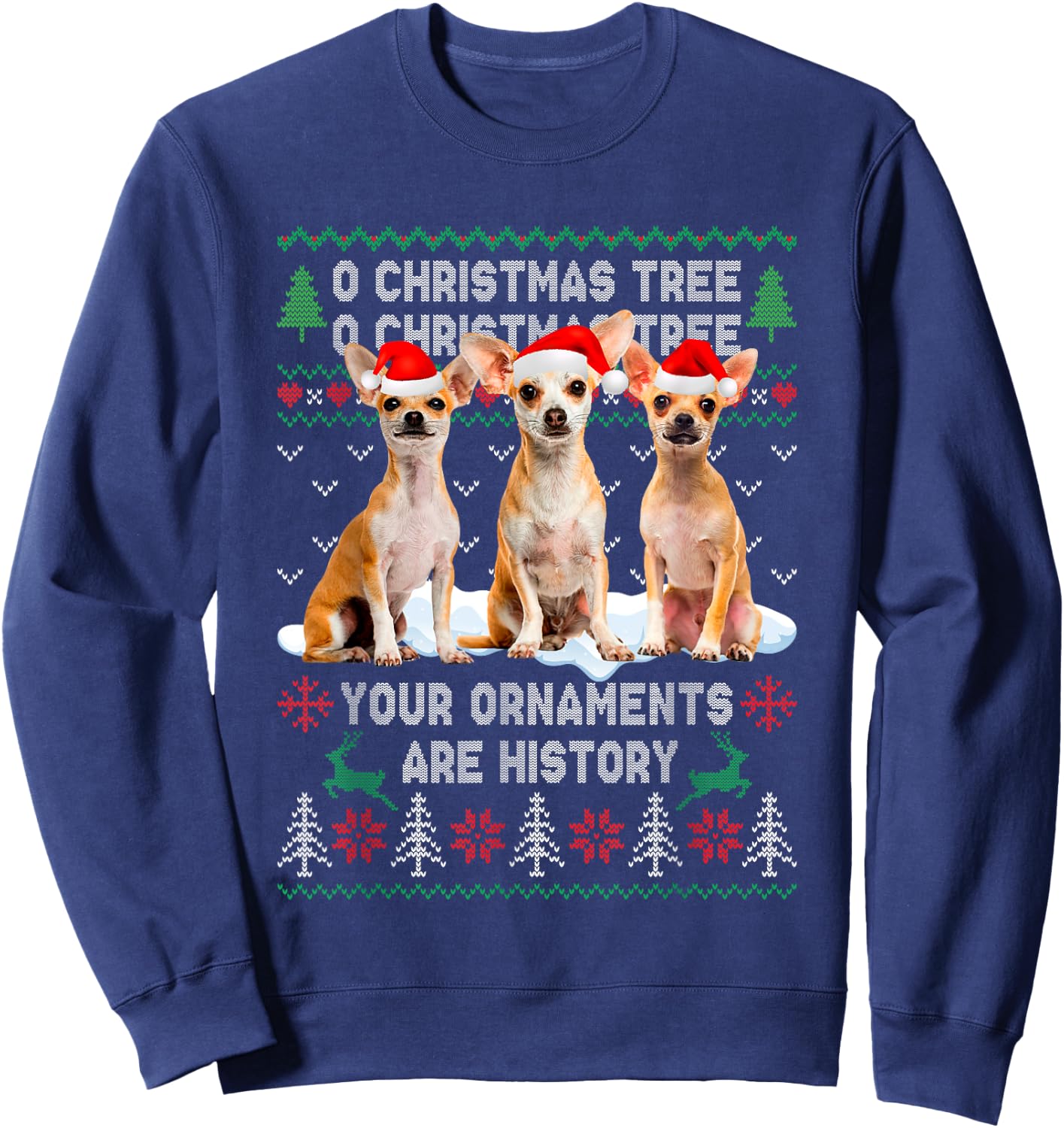 Cute Chihuahua Dog Oh Christmas Tree Ugly Xmas Women Kids Sweatshirt - Sweatshirt | Navy