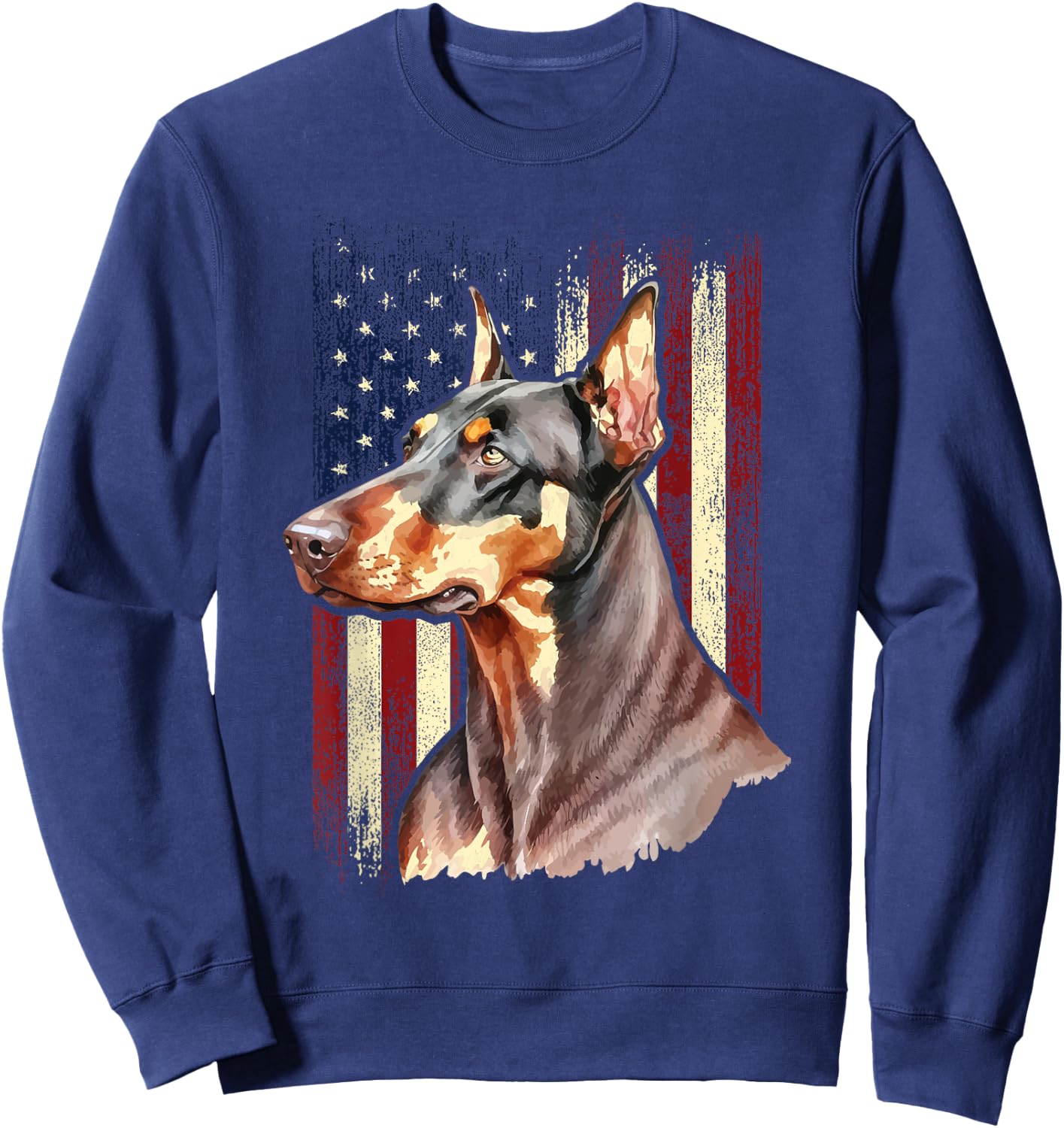 USA American Flag Doberman - Canine Pet Lover Dog Trainer Sweatshirt - Sweatshirt | Navy