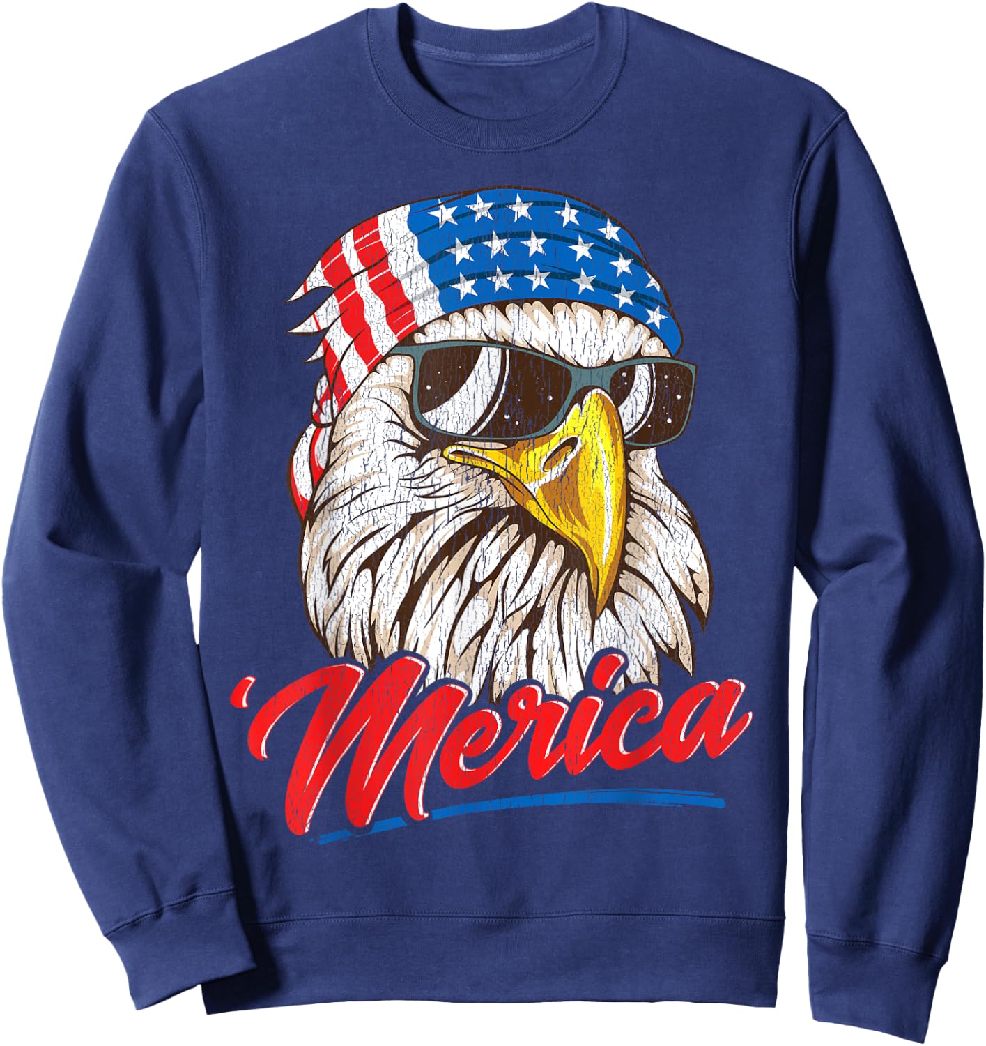 Bald Eagle Merica 80s Mullet Eagle America USA 4th of July Men Sweatshirt - Sweatshirt | Navy
