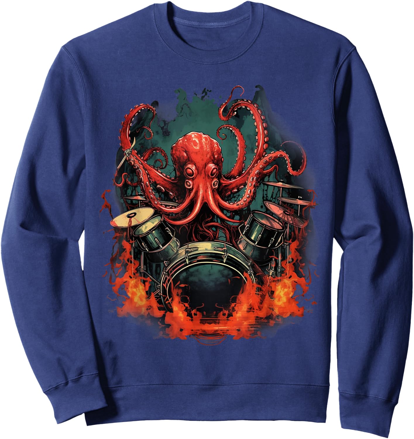 Octopus Japanese Playing Drums Drummer Drumming Musician Sweatshirt - Sweatshirt | Navy