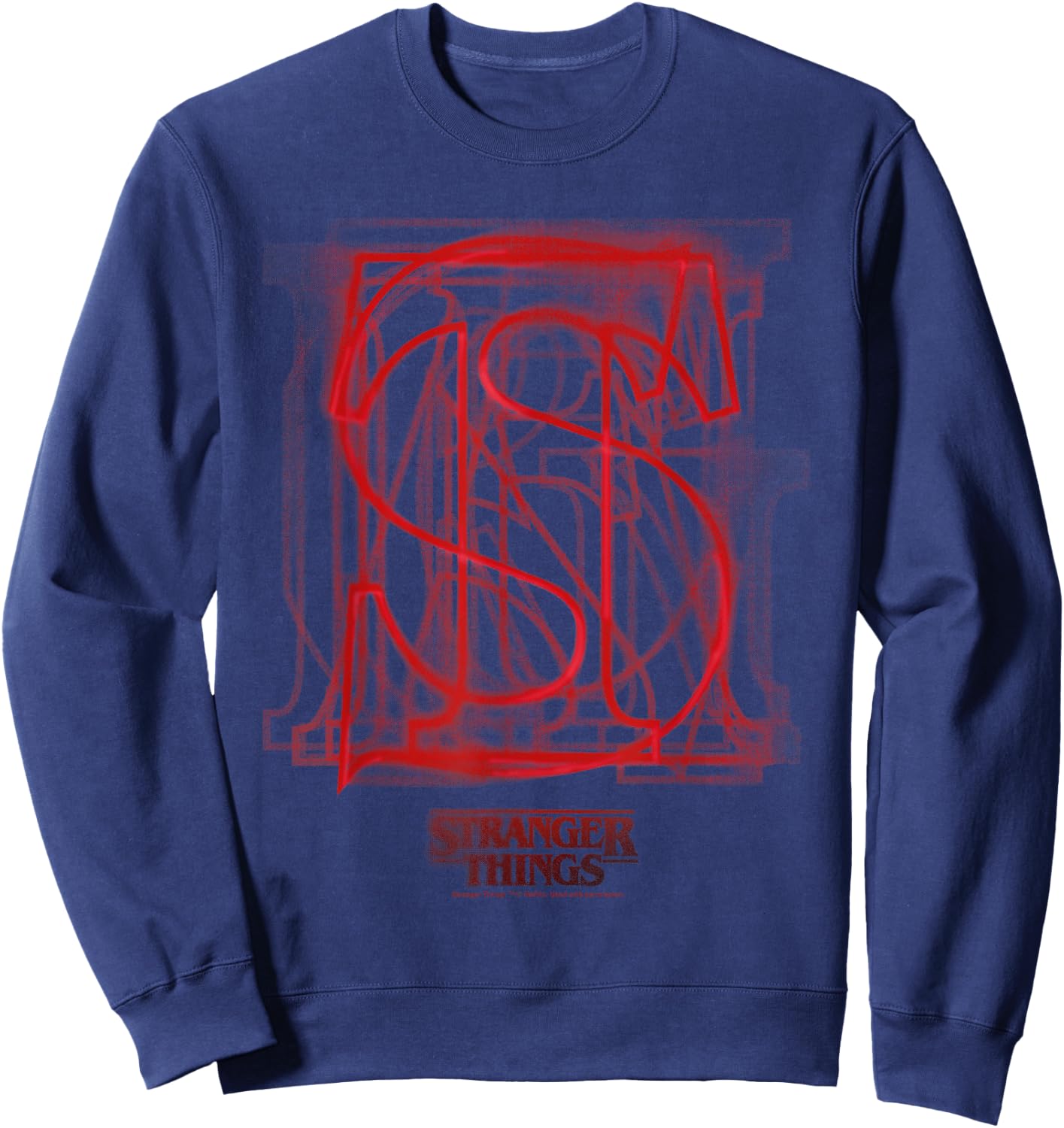 Stranger Things Logo with Overlaid Red Letters, black Sweatshirt - Sweatshirt | Navy
