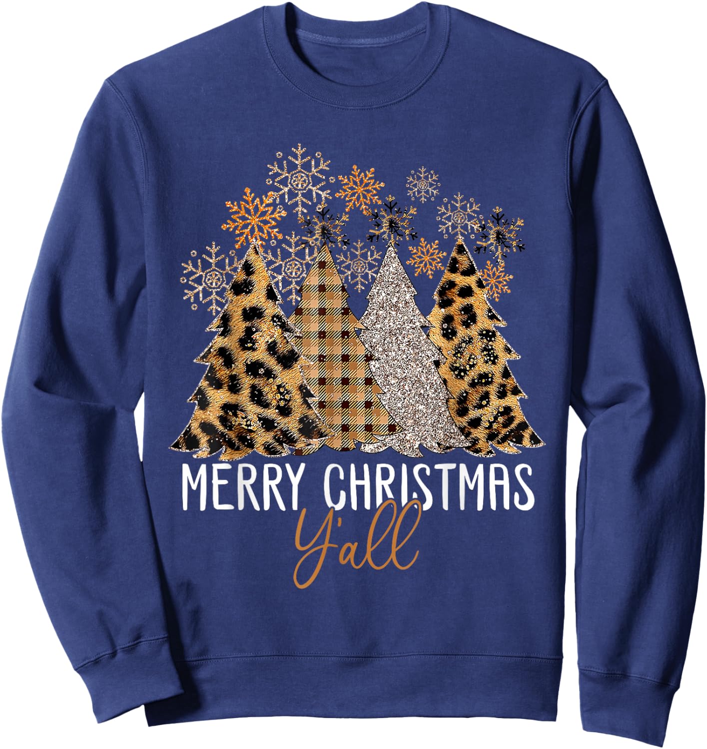 Family 2024 Merry Christmas Y'All Tree Leopard Pajamas Sweatshirt - Sweatshirt | Navy