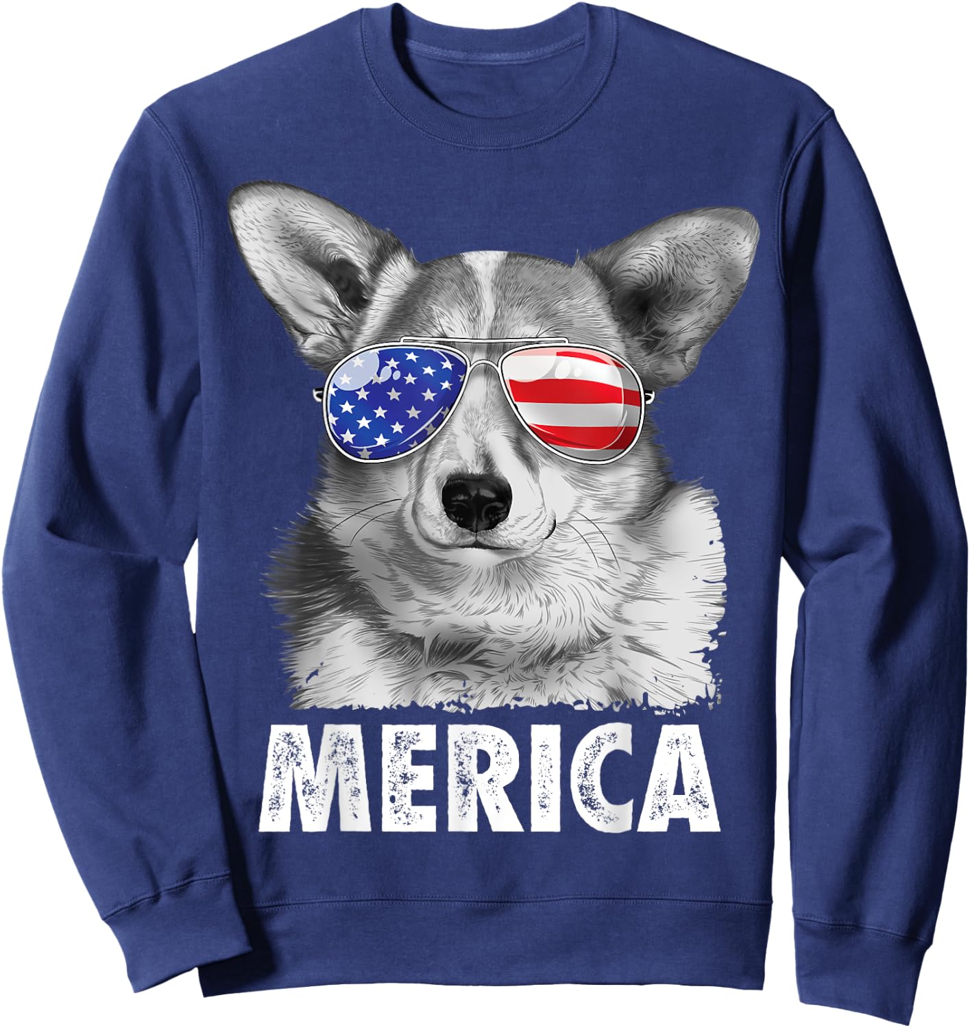 Corgi 4th of July Shirt Merica Men Women USA American Flag Sweatshirt - Sweatshirt | Navy