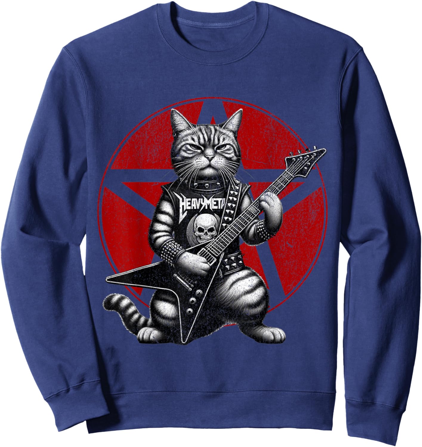 Heavy Metal Cats and Death Metal Music Metalhead Rock Guitar , Black, S Sweatshirt - Sweatshirt | Navy