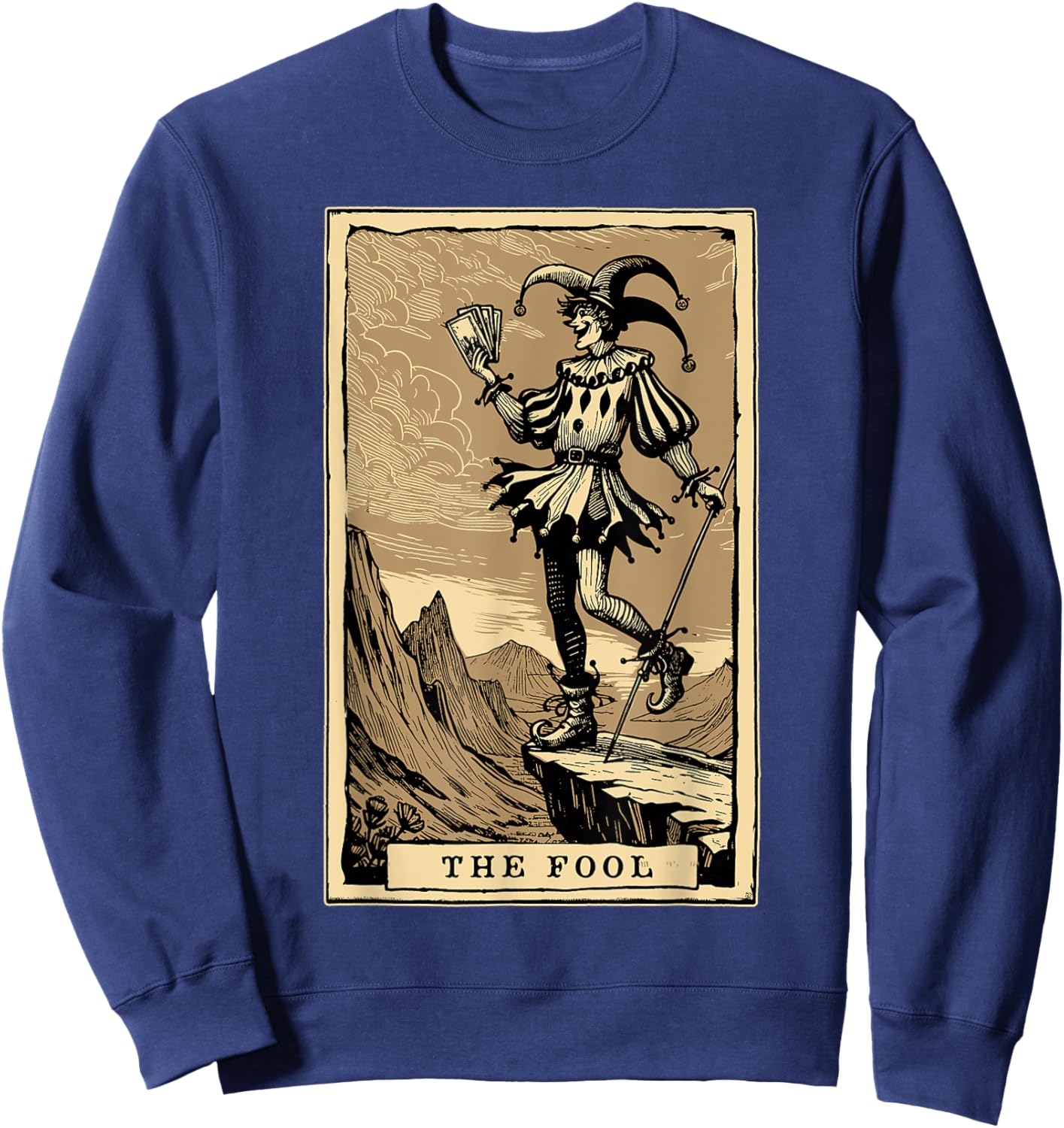 Tarot Card Shirt Jester The Fool Major Arcana Tarot Card Sweatshirt - Sweatshirt | Navy