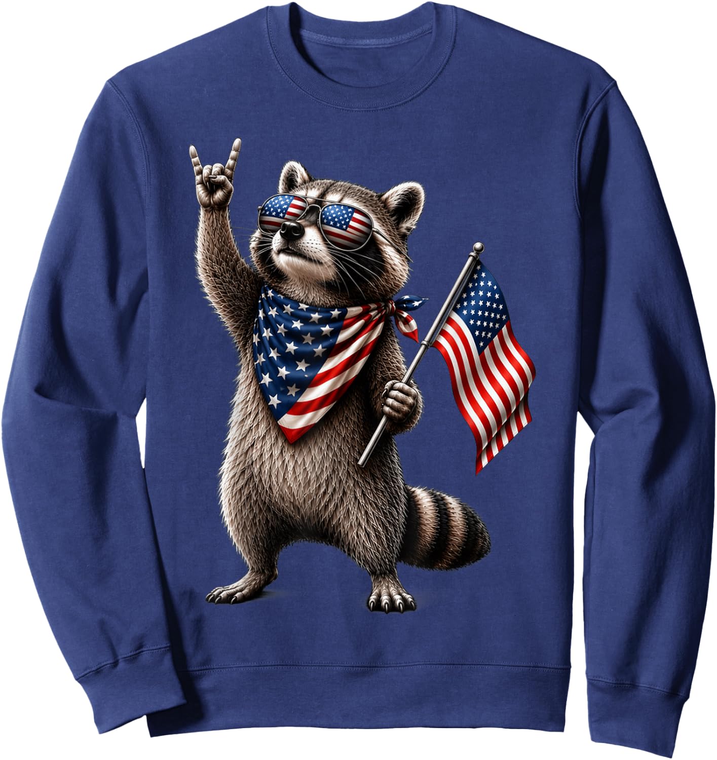 Patriotic Raccoon USA Flag Vintage Fourth of July Sweatshirt - Sweatshirt | Navy