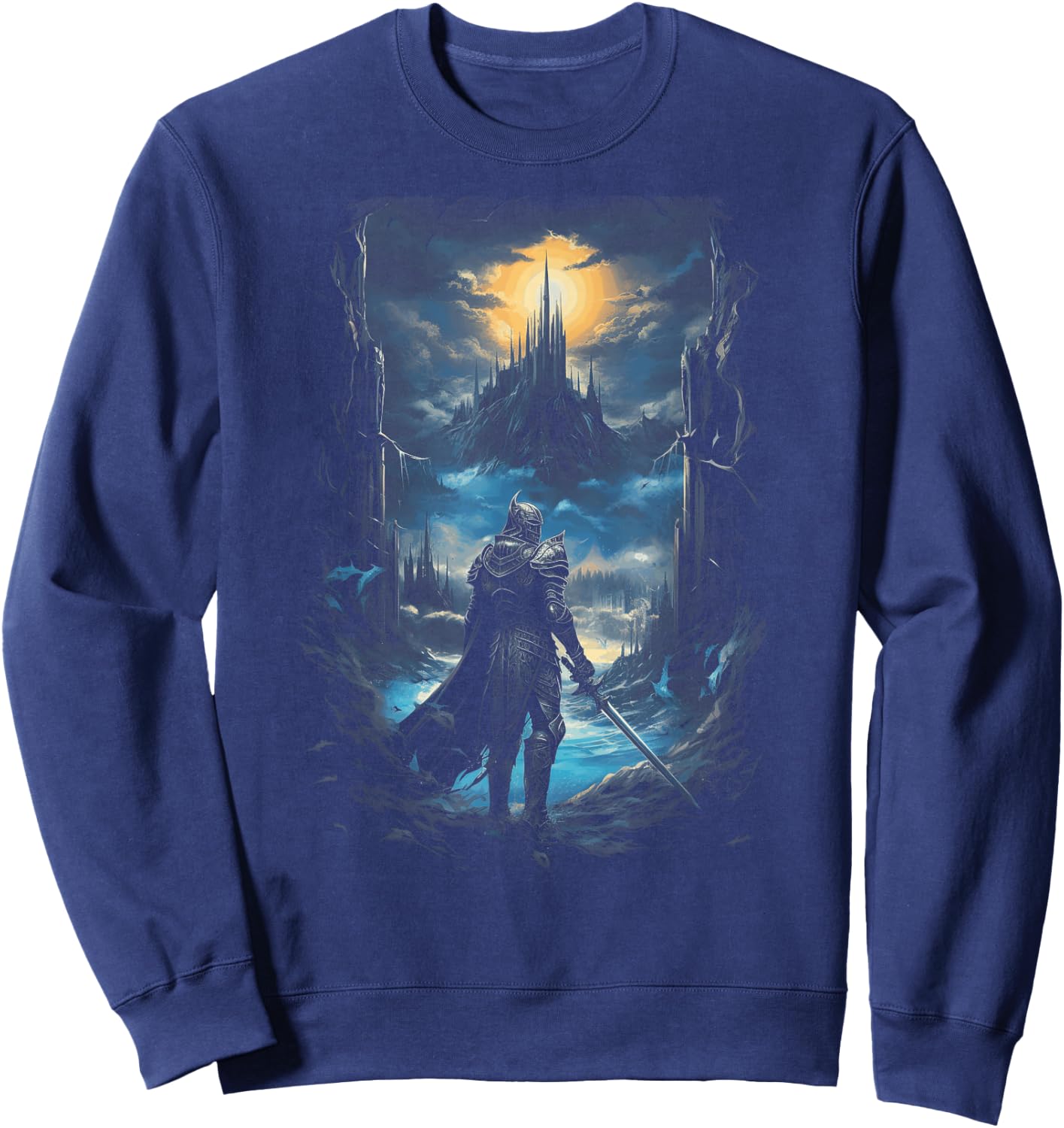 Medivival Knight Dark Dragon Epic Sorcery Gothic Fantasy Castle Magic Fairytale Mythical - -Adults, -Kids - Black - Small - - Short Sleeve - Machine Wash Sweatshirt - Sweatshirt | Navy