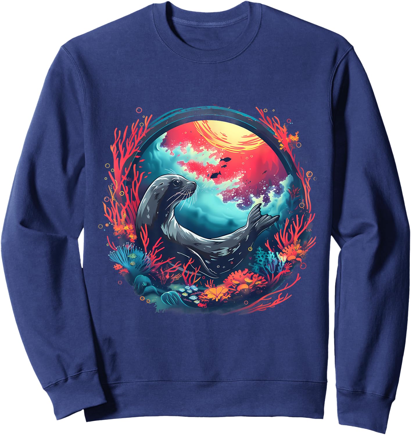 Seal Ocean Sea Animal Sea Ocean Seal Artwork Marine Mammal Sweatshirt - Sweatshirt | Navy