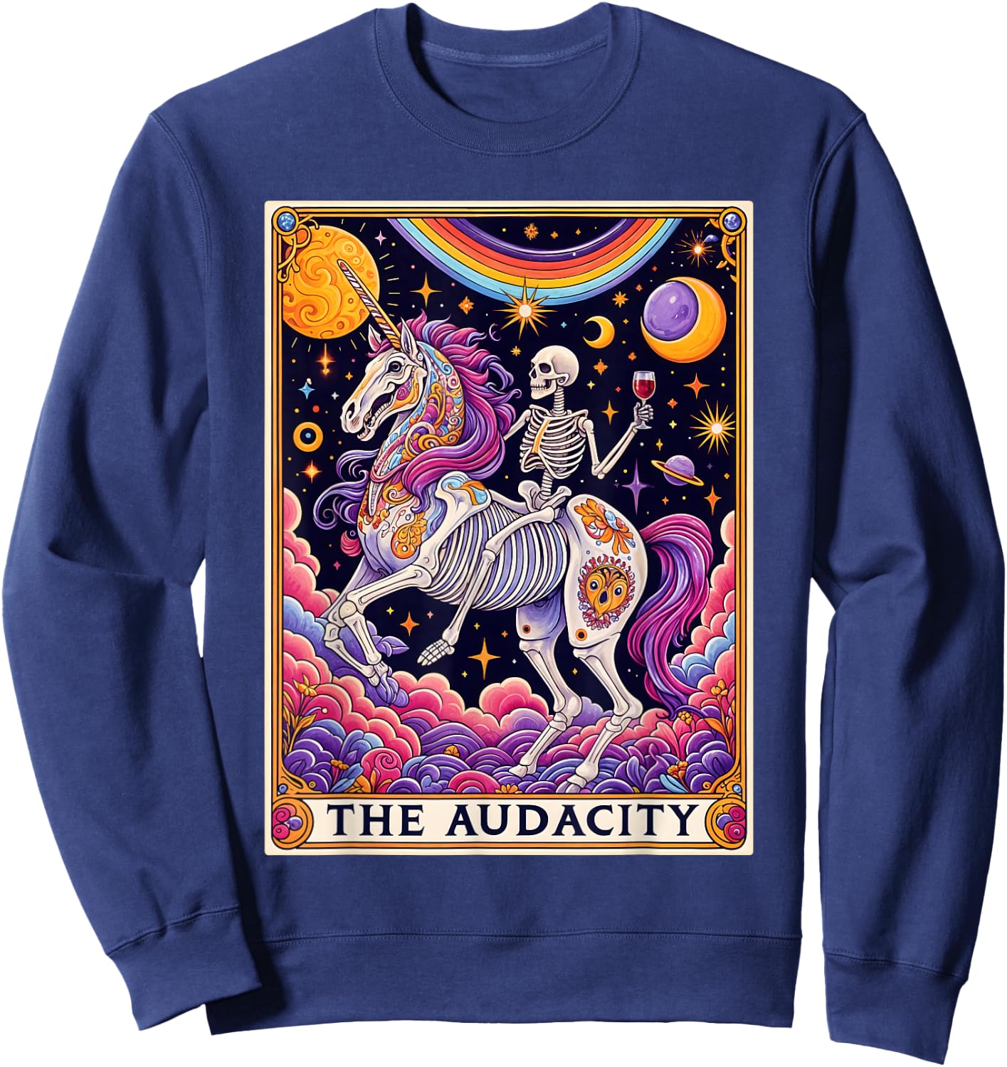 The Audacity Tarot Card Shirt Rainbow Skeleton Unicorn Lovers , black Sweatshirt - Sweatshirt | Navy