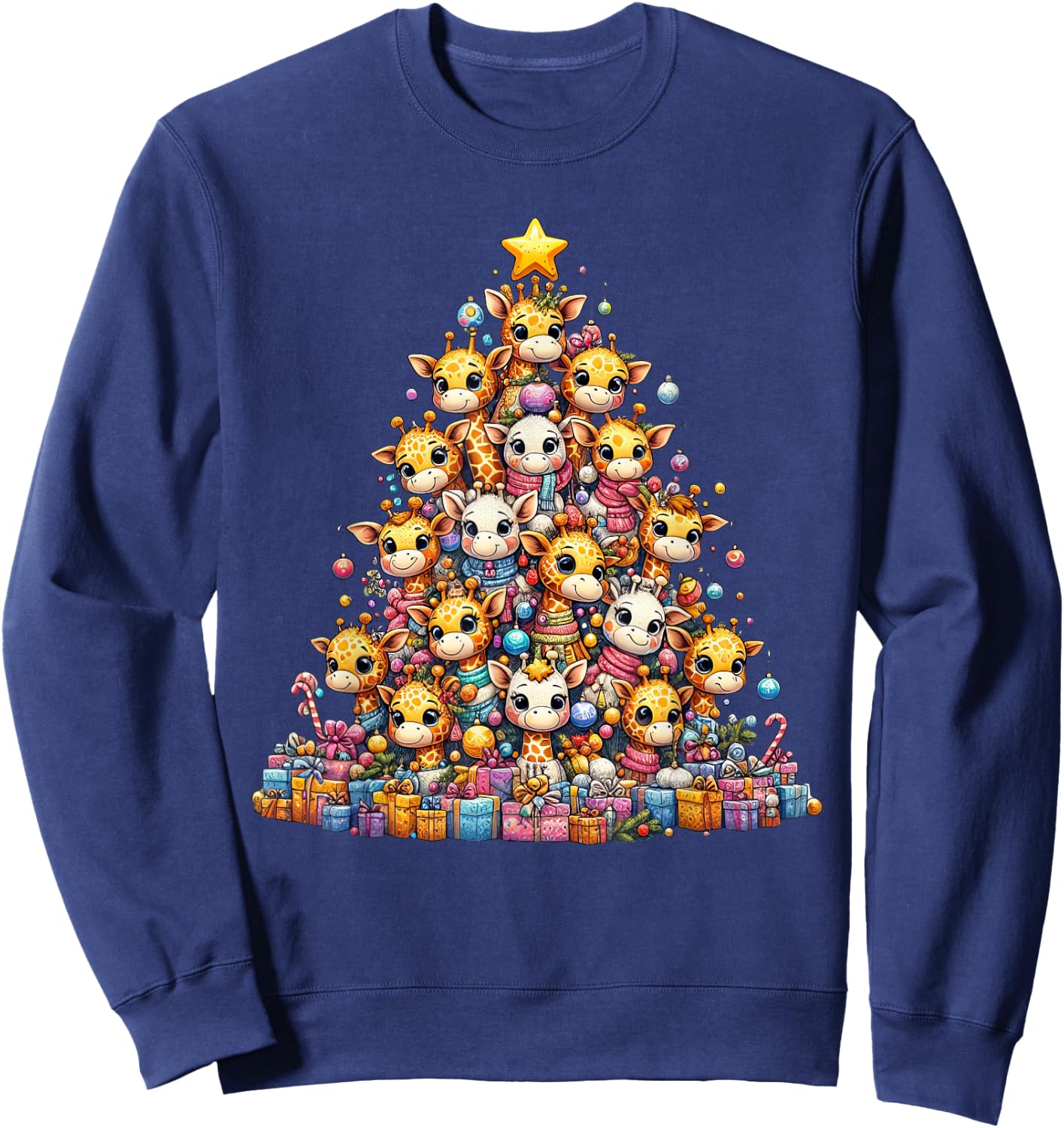 Cute Giraffe Christmas Tree Kids Funny Sweatshirt - Sweatshirt | Navy