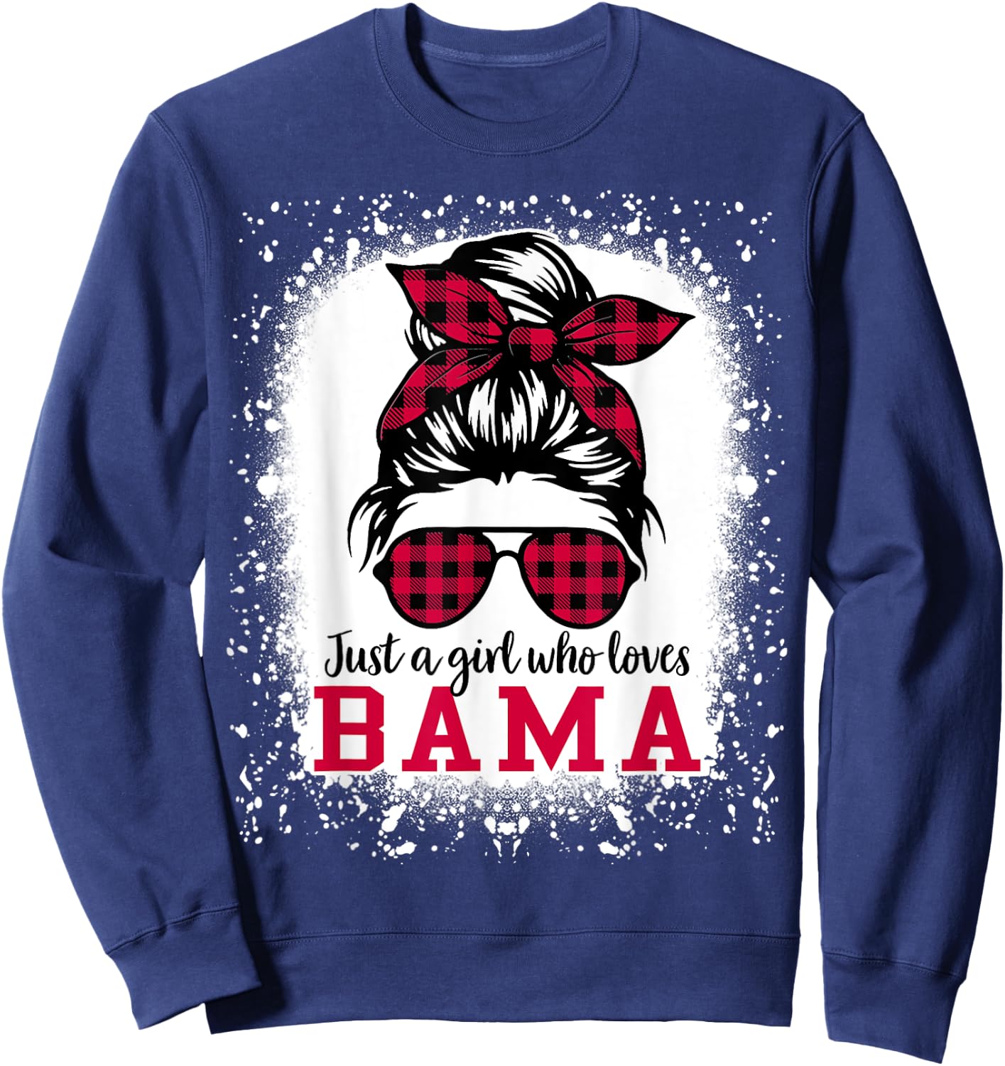 BAMA ALABAMA Women Girls Messy Bun Hair, Alabama State Pride Sweatshirt - Sweatshirt | Navy
