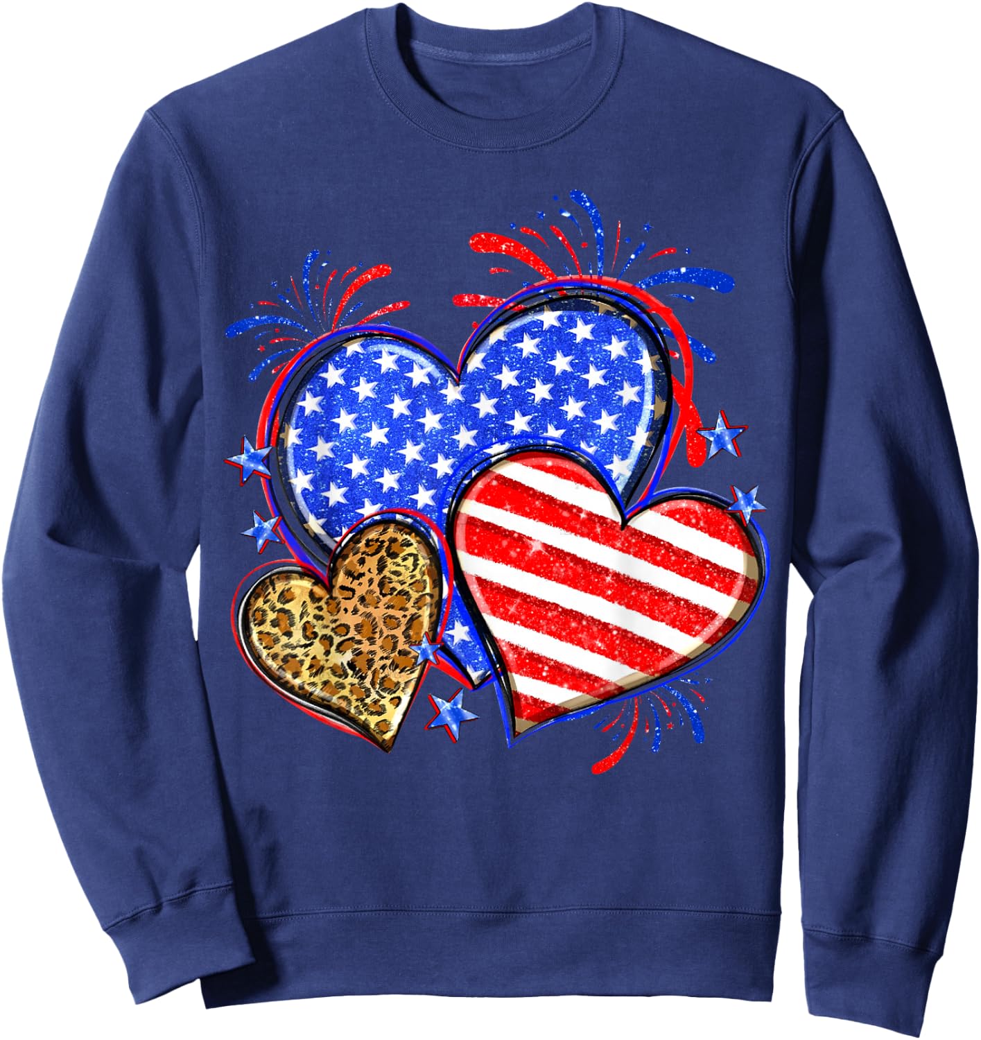 USA Flag Heart 4th Of July Leopard Patriotic Red White Blue Sweatshirt - Sweatshirt | Navy