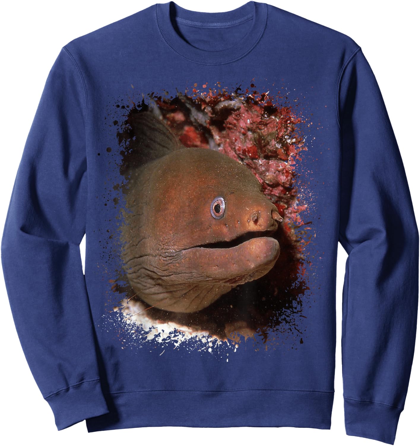 Moray Eel Photo Ocean Animal Splatter Art Aquarium Sweatshirt - Sweatshirt | Navy