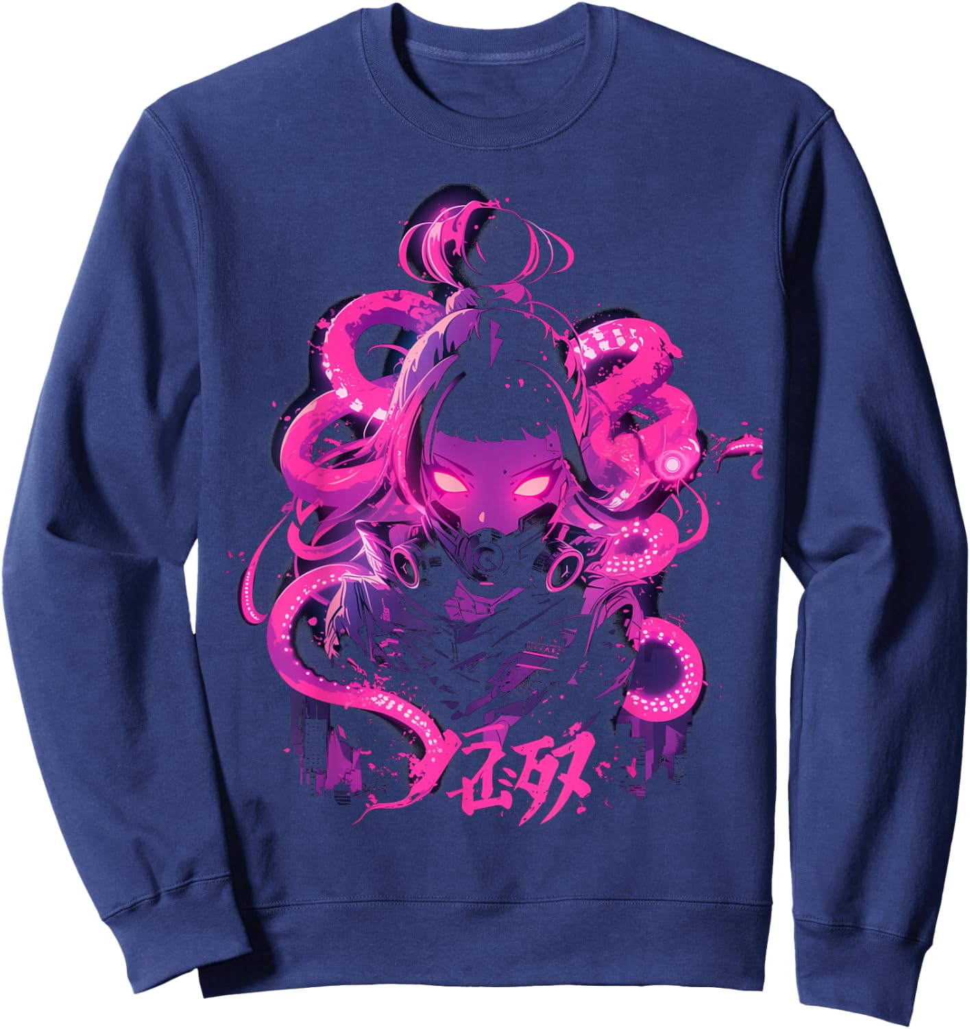 Japanese Anime Manga Girl Octopus Cyberpunk Gothic Horror Sweatshirt - Sweatshirt | Navy