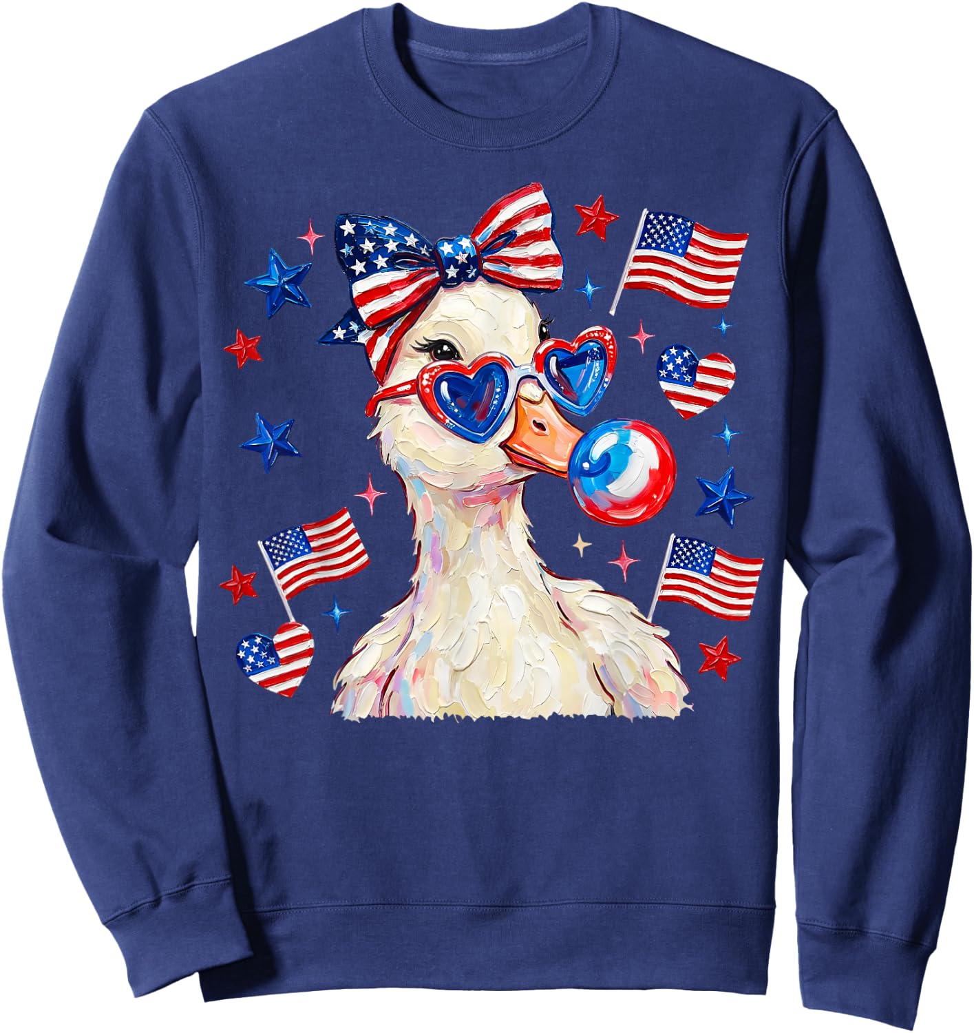 Patriotic Goose Chill the Fourth Out Bubble Gum 4th of July Sweatshirt - Sweatshirt | Navy