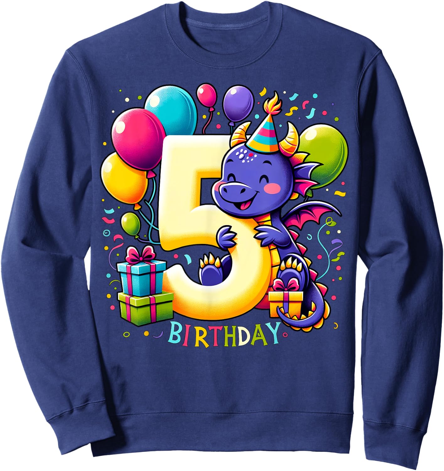 Boys, Girls, Kids turnung 5 birthday Dragon 5th Bday Sweatshirt - Sweatshirt | Navy