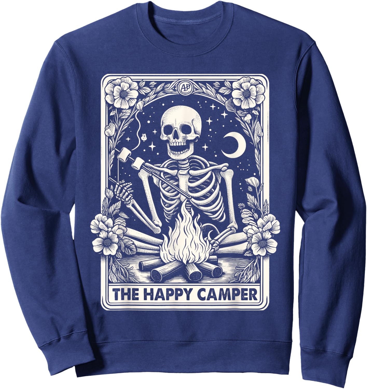 Happy Camper Card Skeleton Camper Camping Halloween Sweatshirt - Sweatshirt | Navy