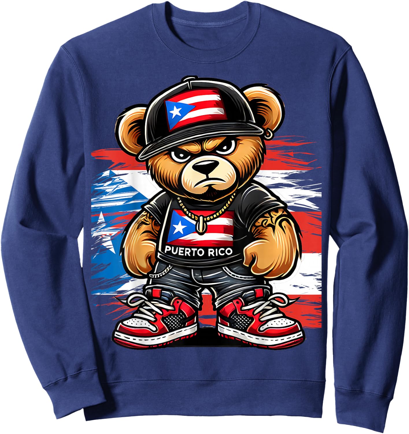 Cute Teddy Bear Puerto Rico Flag Boricua Puerto Rican Sweatshirt - Sweatshirt | Navy