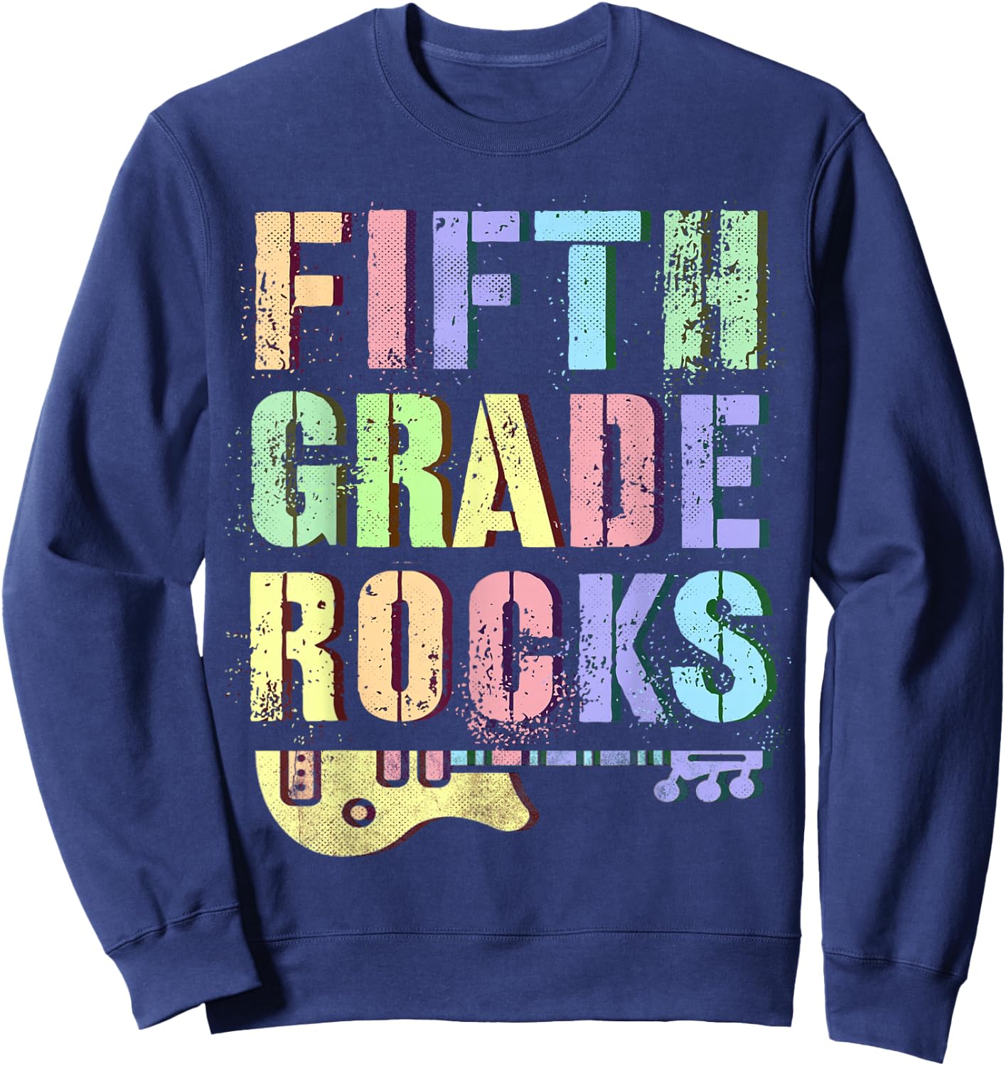 Retro 5th GRADE ROCKS Teacher Rockstar Squad Fifth Grader Sweatshirt - Sweatshirt | Navy